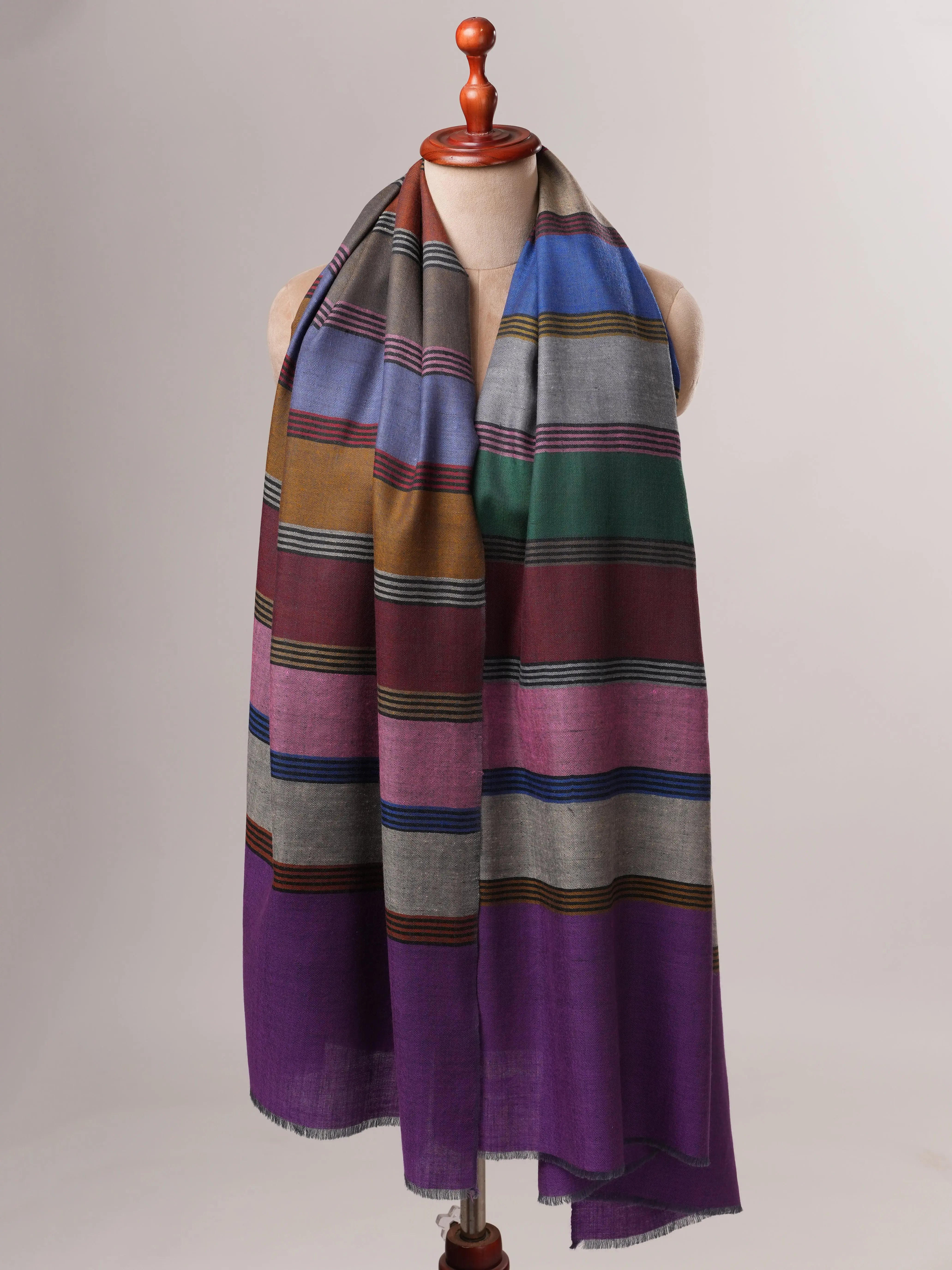 Handloomed Striped Featherlight Pashmina Shawl Shahkaar