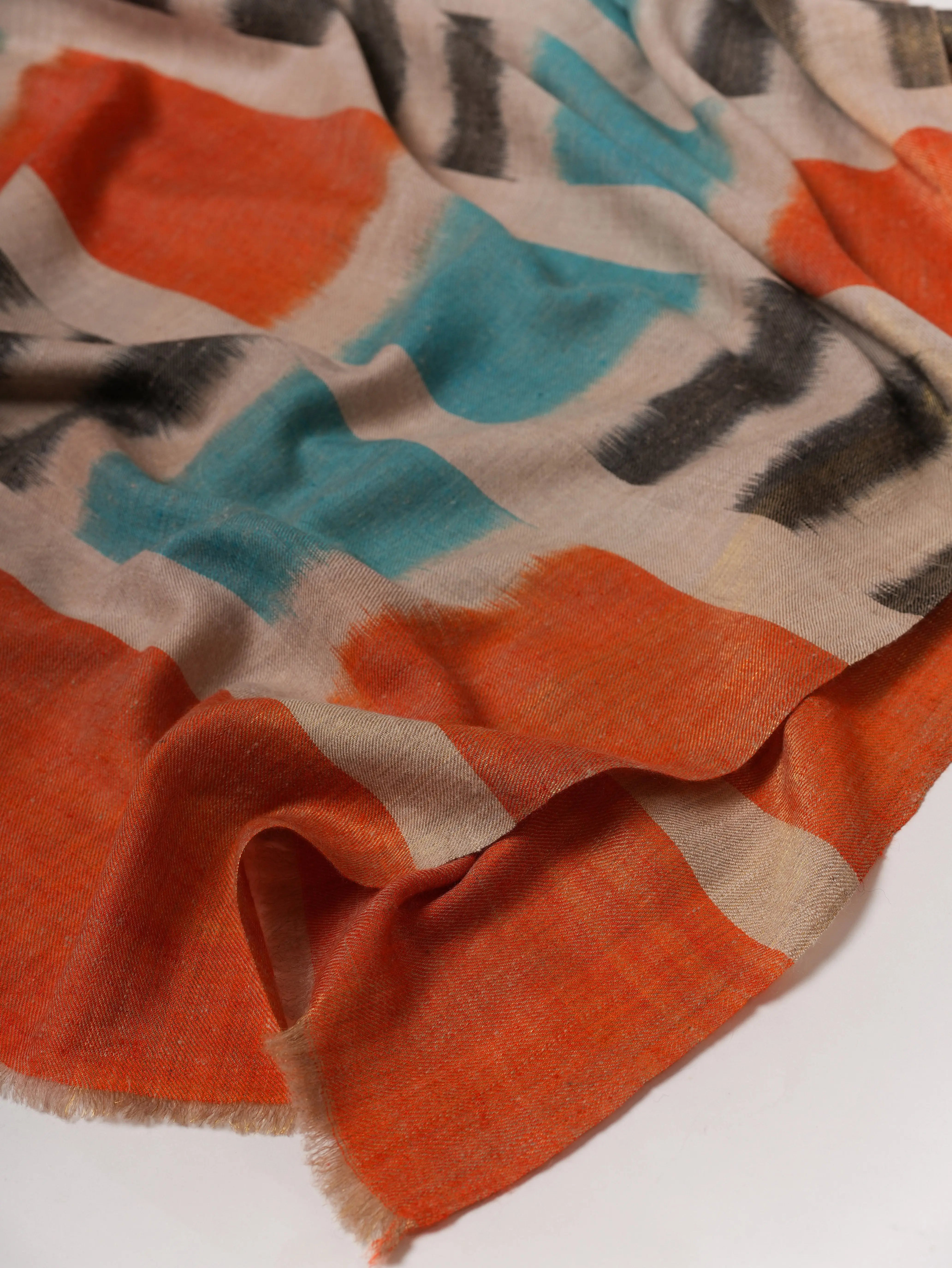 Metalik Zari Uçlu El Dokuması İkat Pashmina Şal