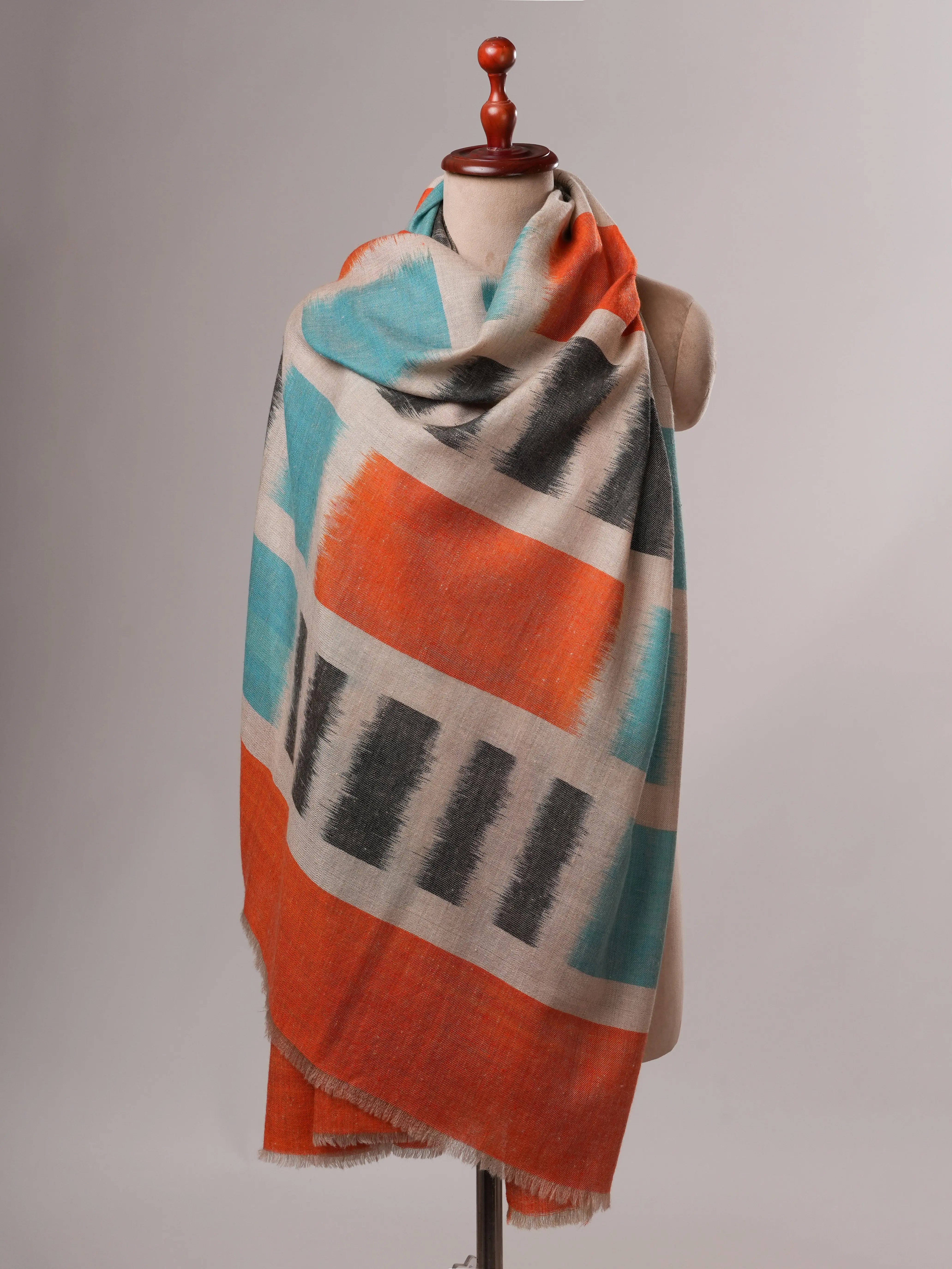 Metalik Zari Uçlu El Dokuması İkat Pashmina Şal