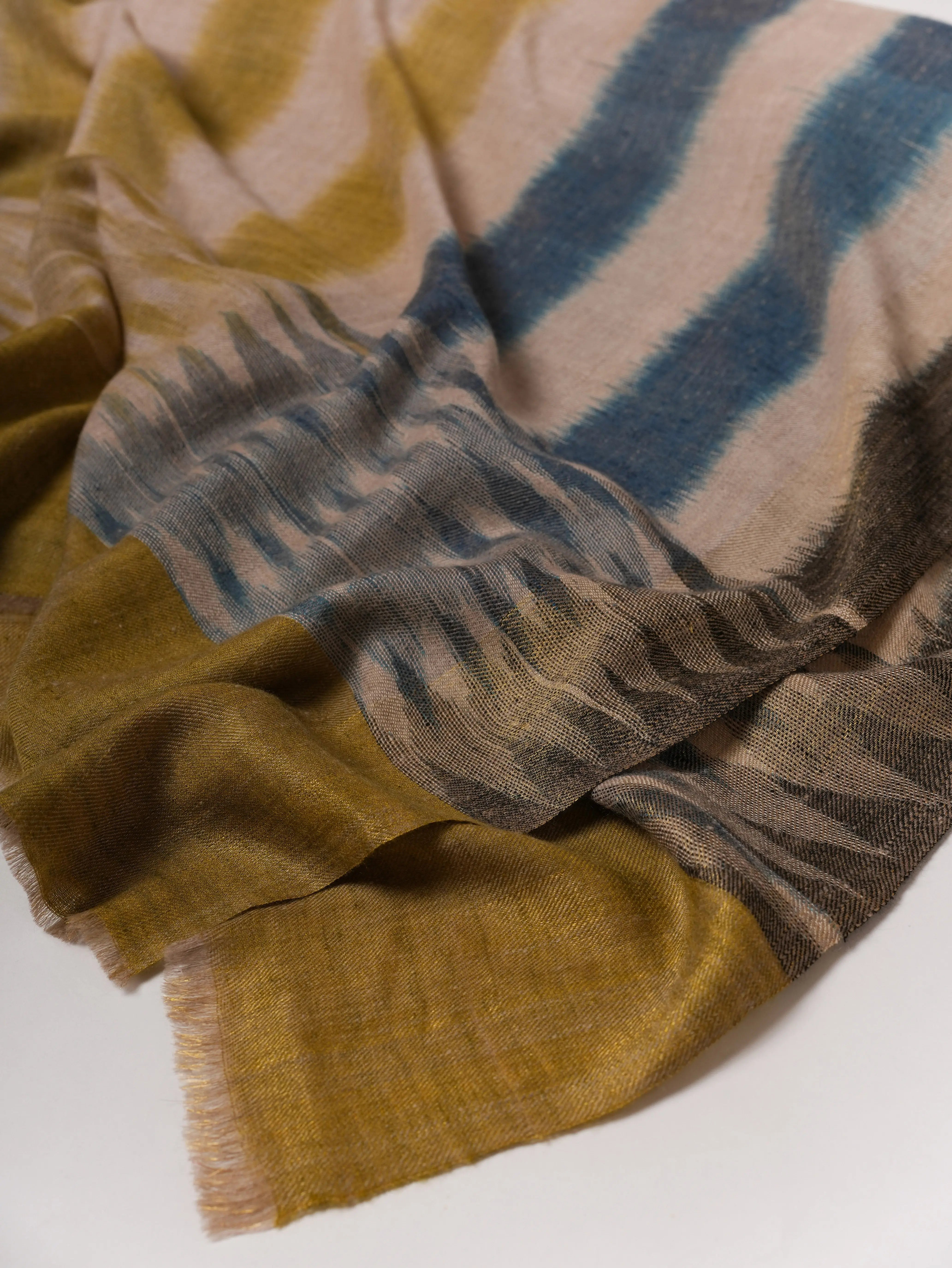 Handloomed Ikat Pashmina Shawl with Metallic Zari Ends