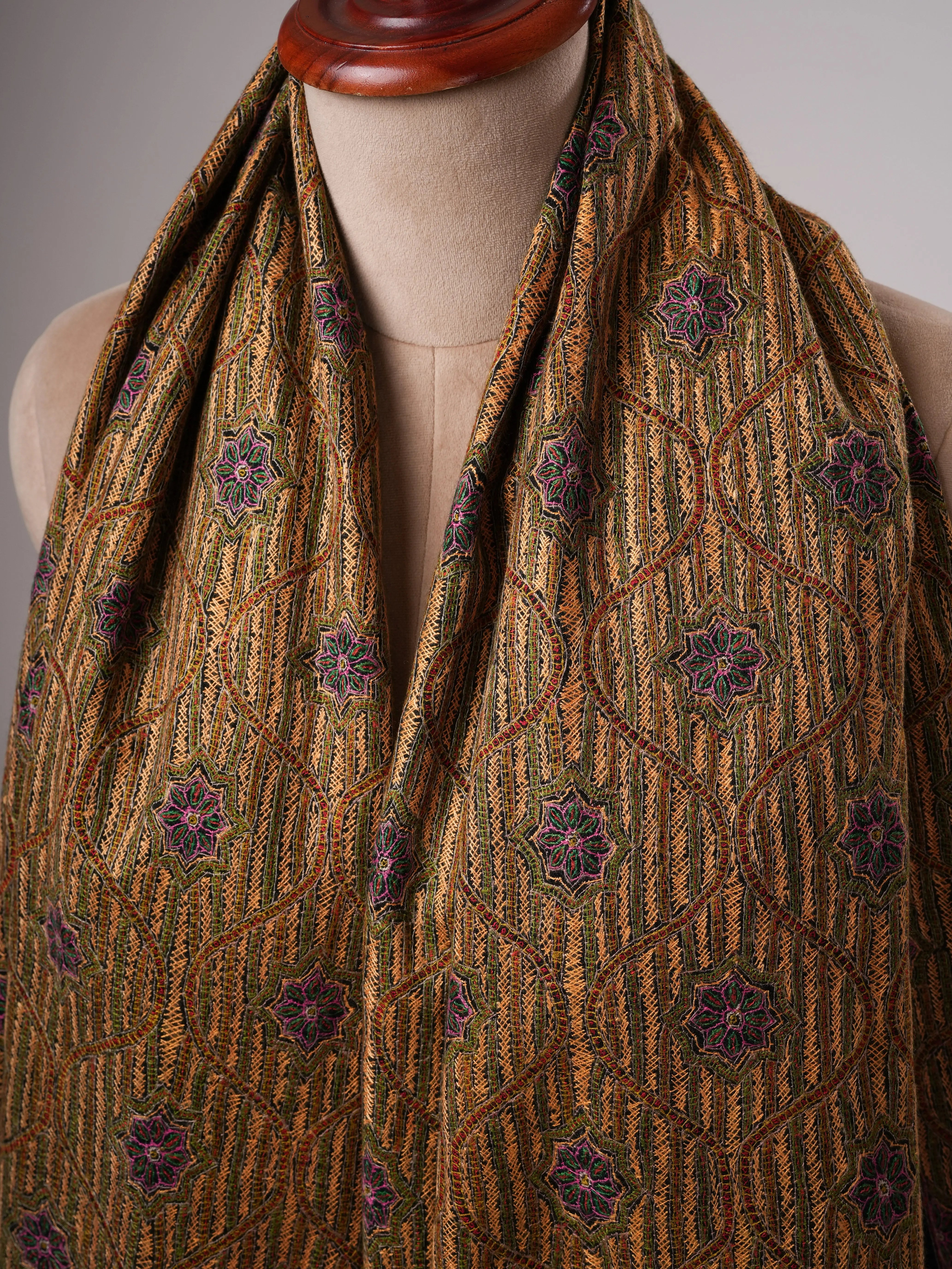 Classic Black Fine Wool Shawl with Traditional Jamavar Embroidery Shahkaar