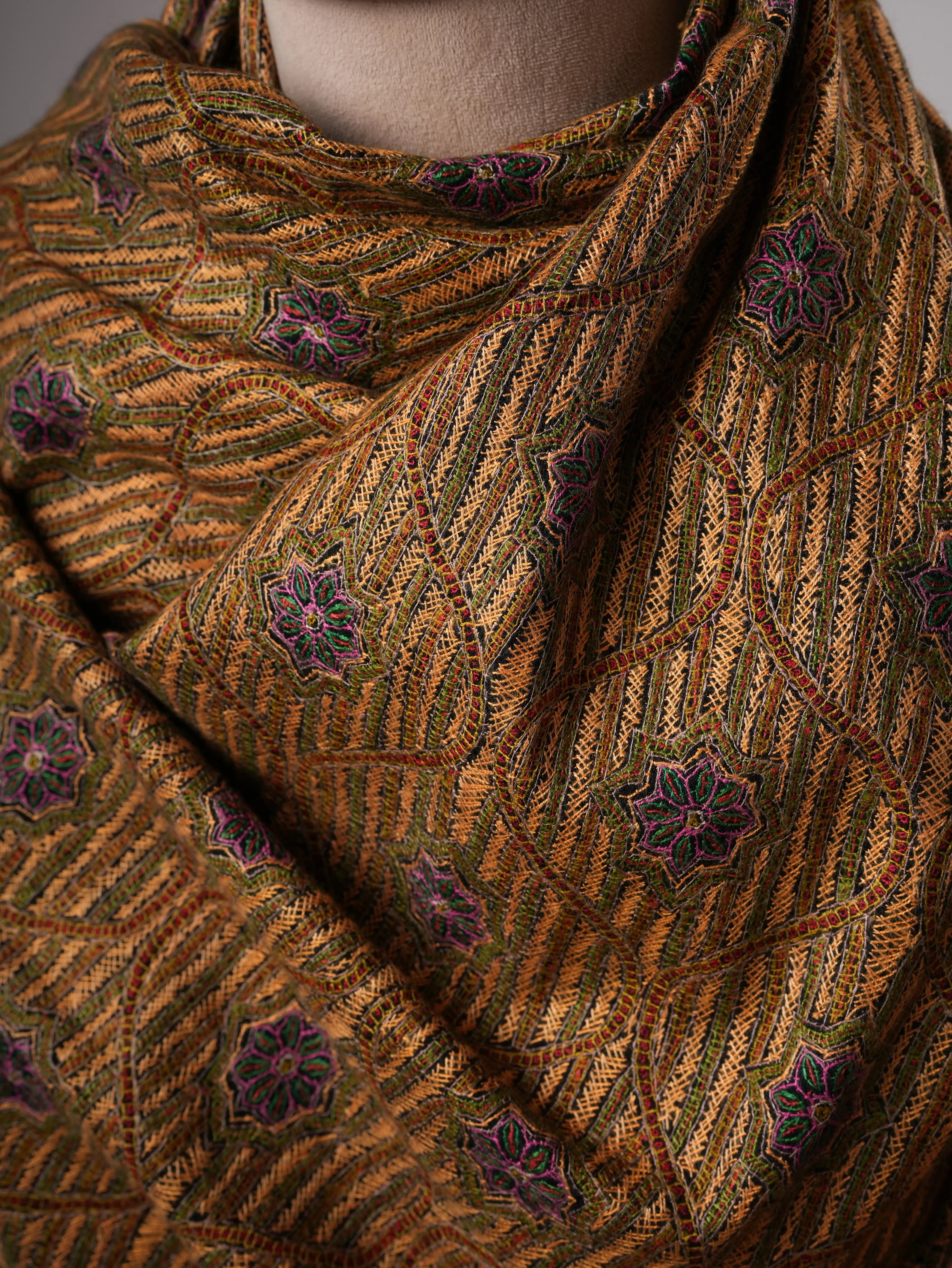 Classic Black Fine Wool Shawl with Traditional Jamavar Embroidery Shahkaar