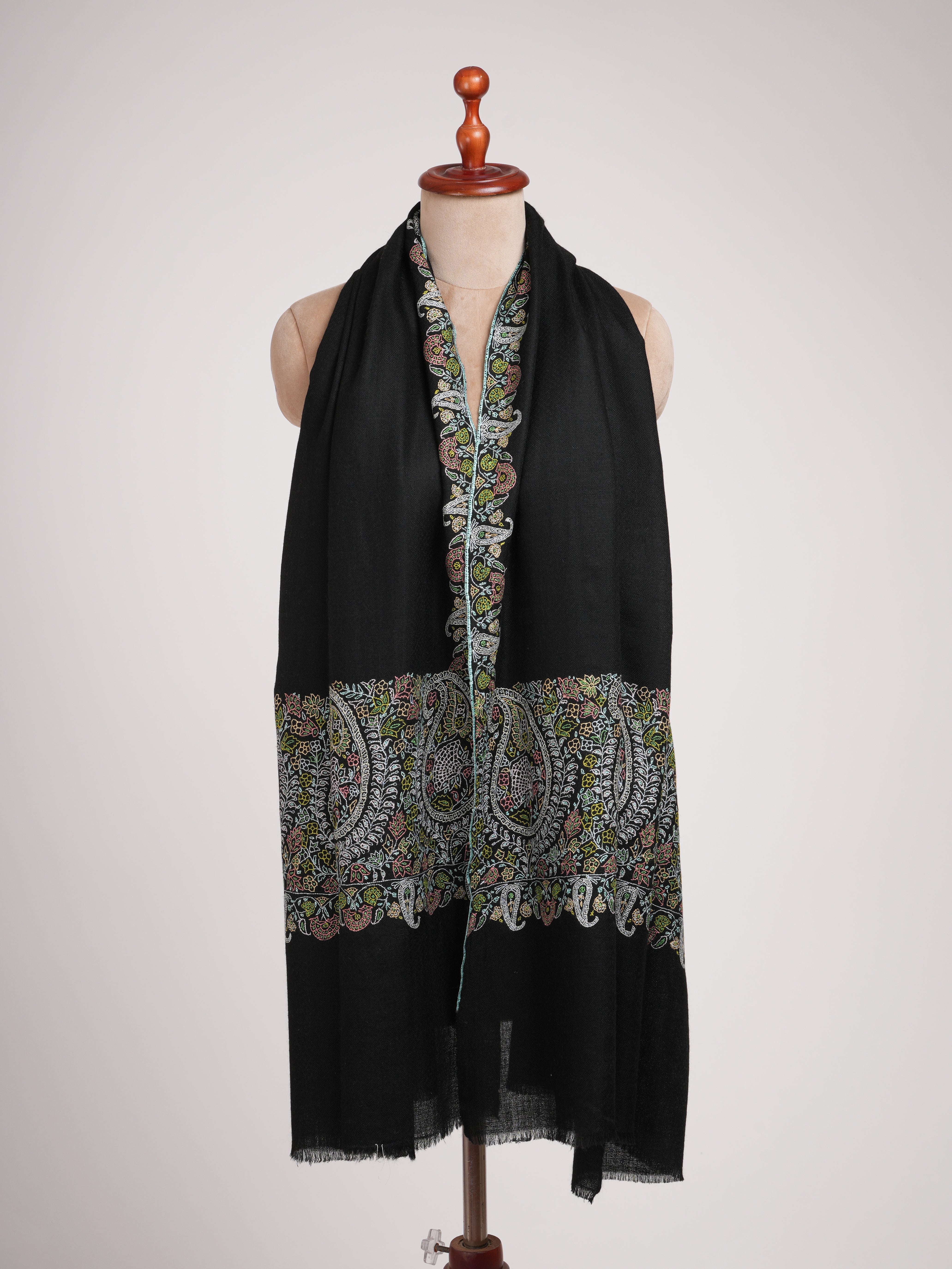 Palla Embroidered Jet black Pashmina Shawl