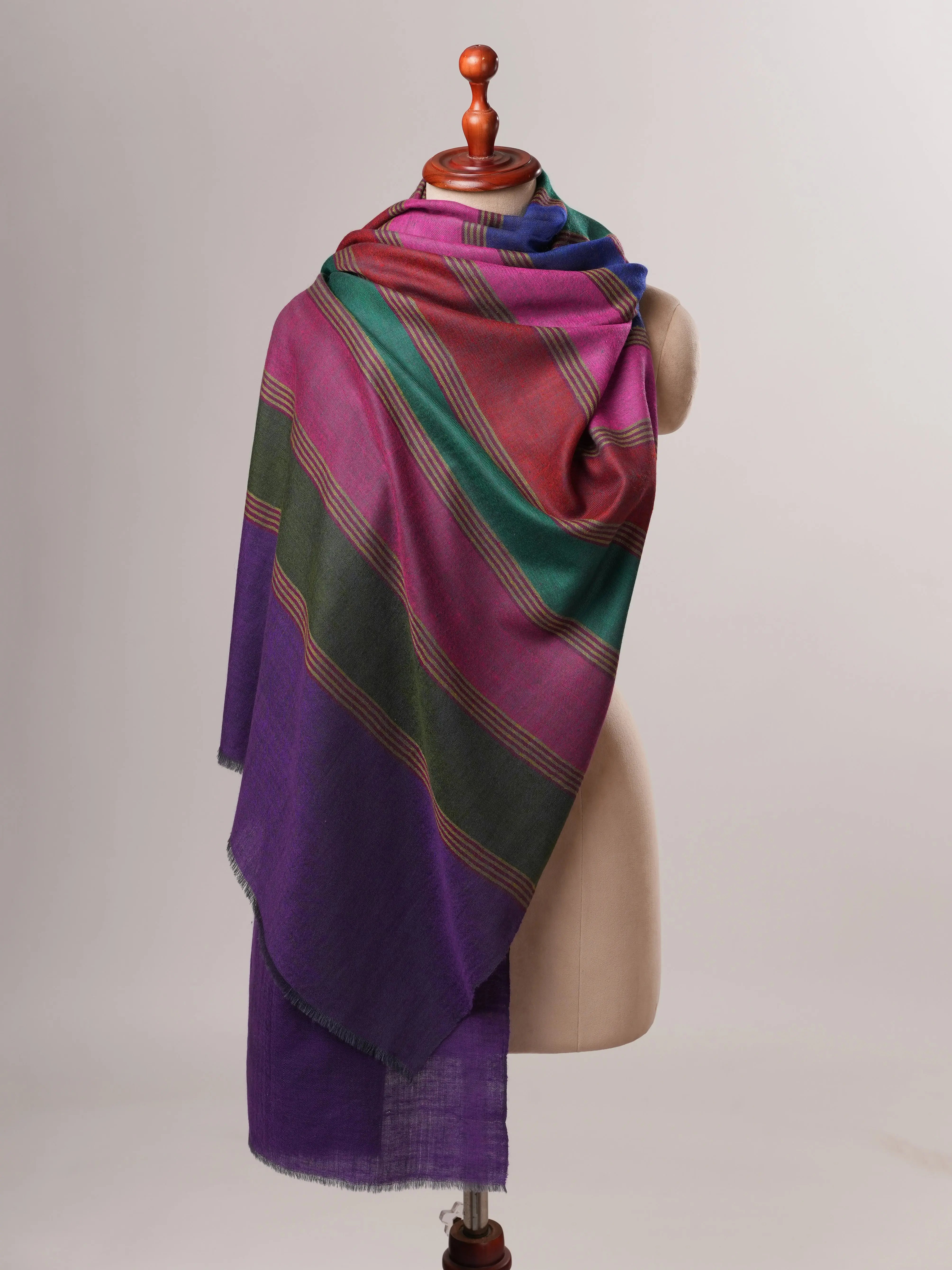 Lightweight Striped Handloom Pashmina Shawl Shahkaar