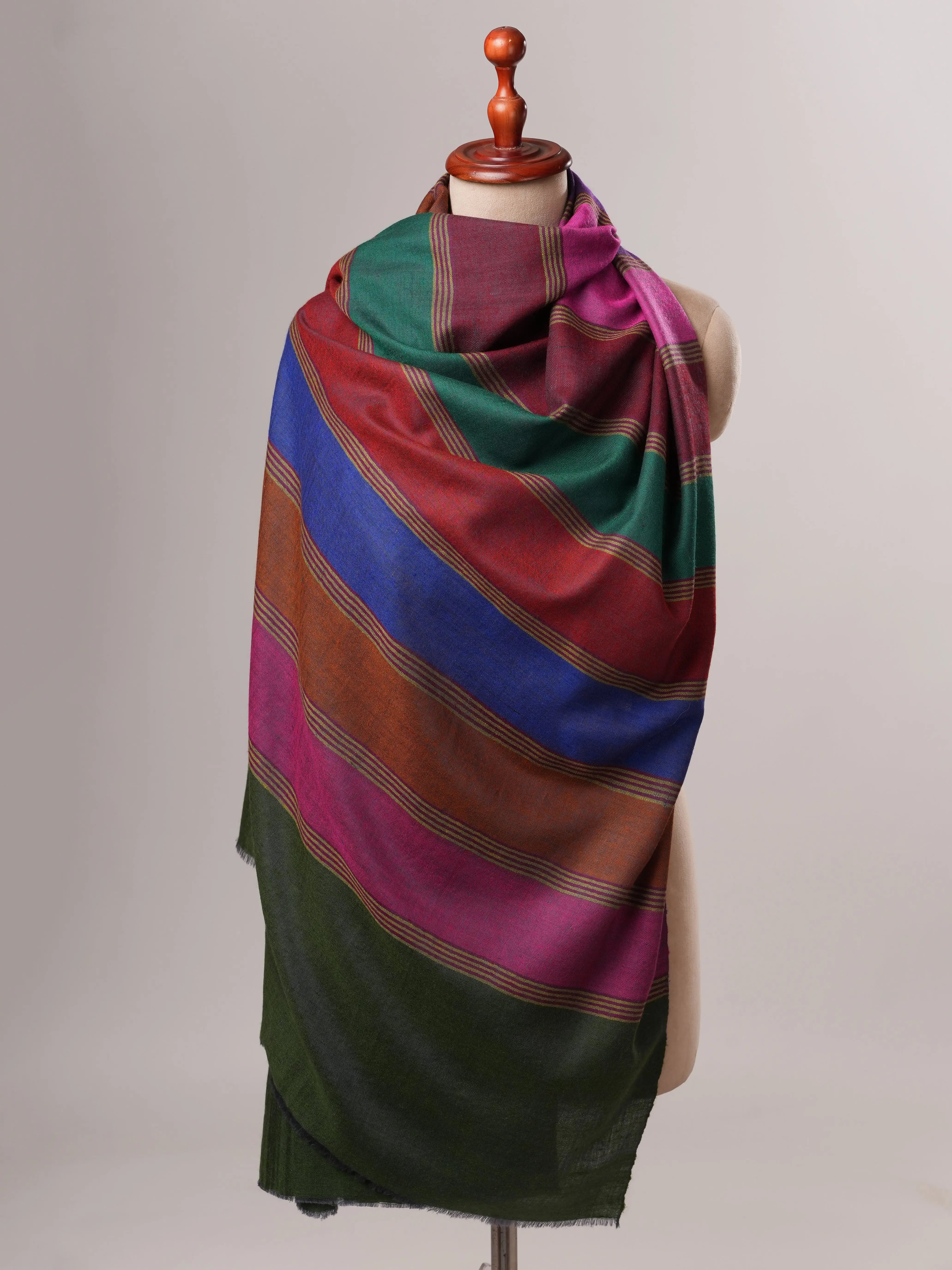 Handwoven Festive Striped Pashmina Shawl Shahkaar