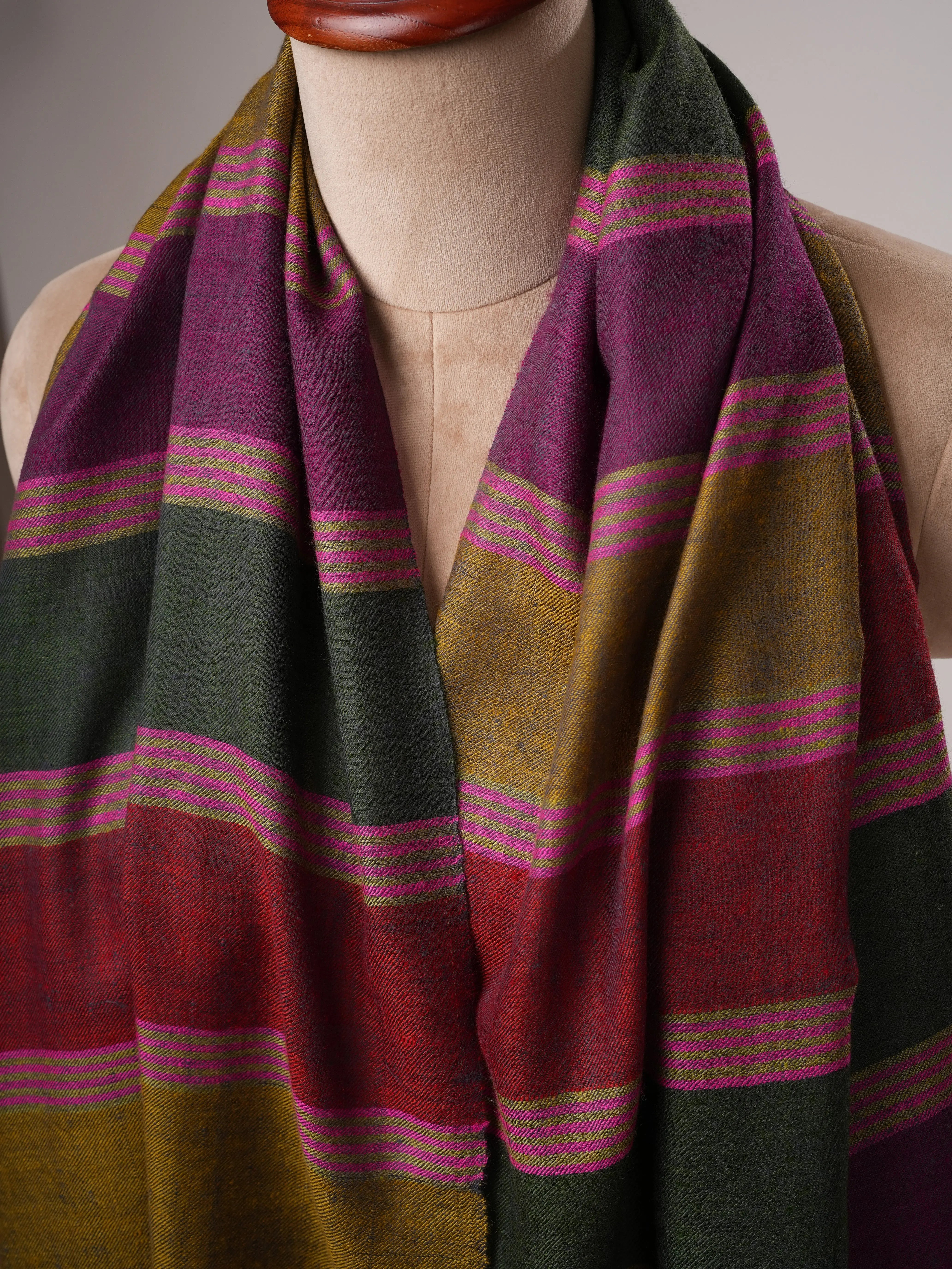 Warm Featherlight Striped Handwoven Pashmina Shawl Shahkaar