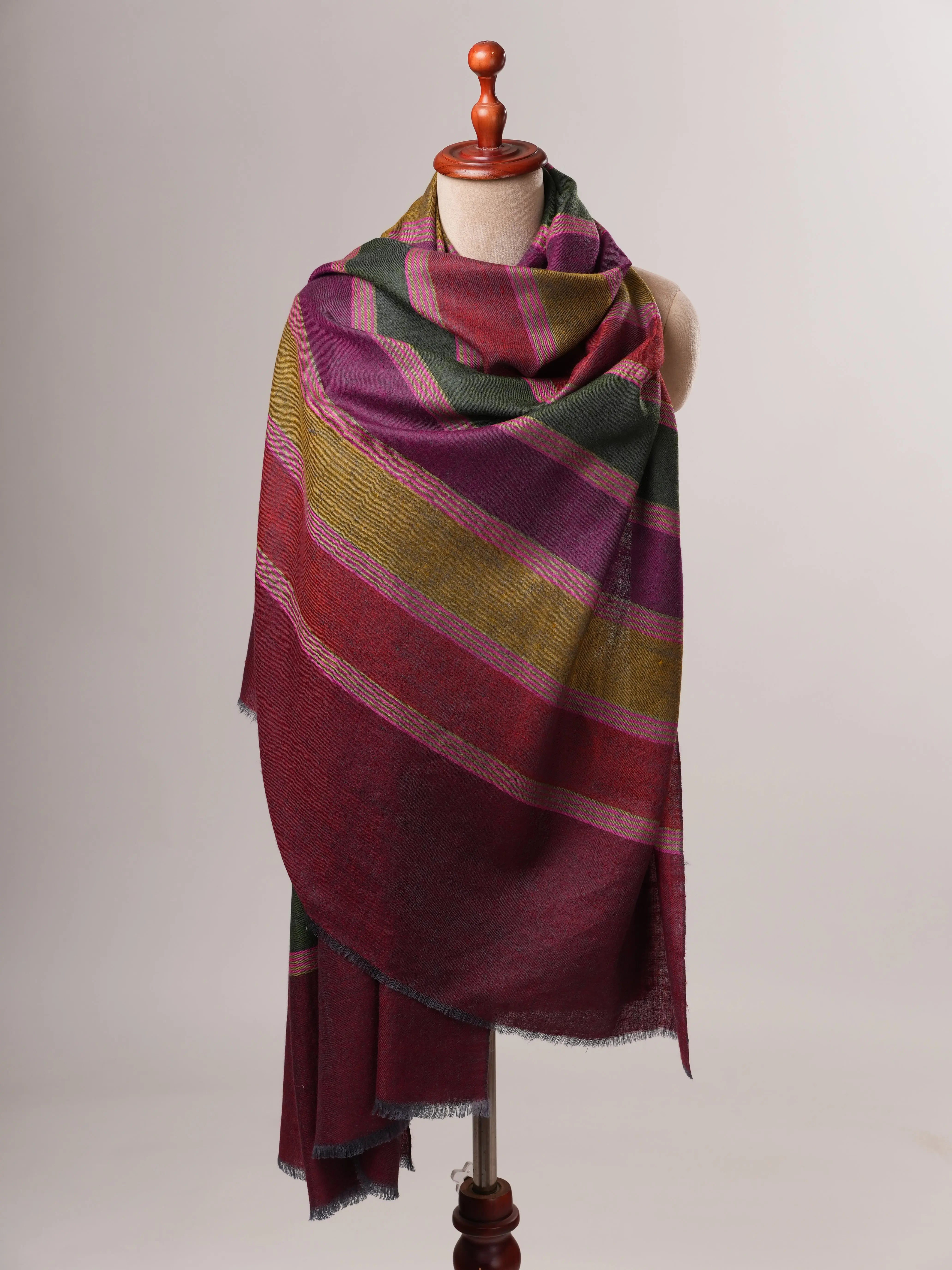 Warm Featherlight Striped Handwoven Pashmina Shawl Shahkaar