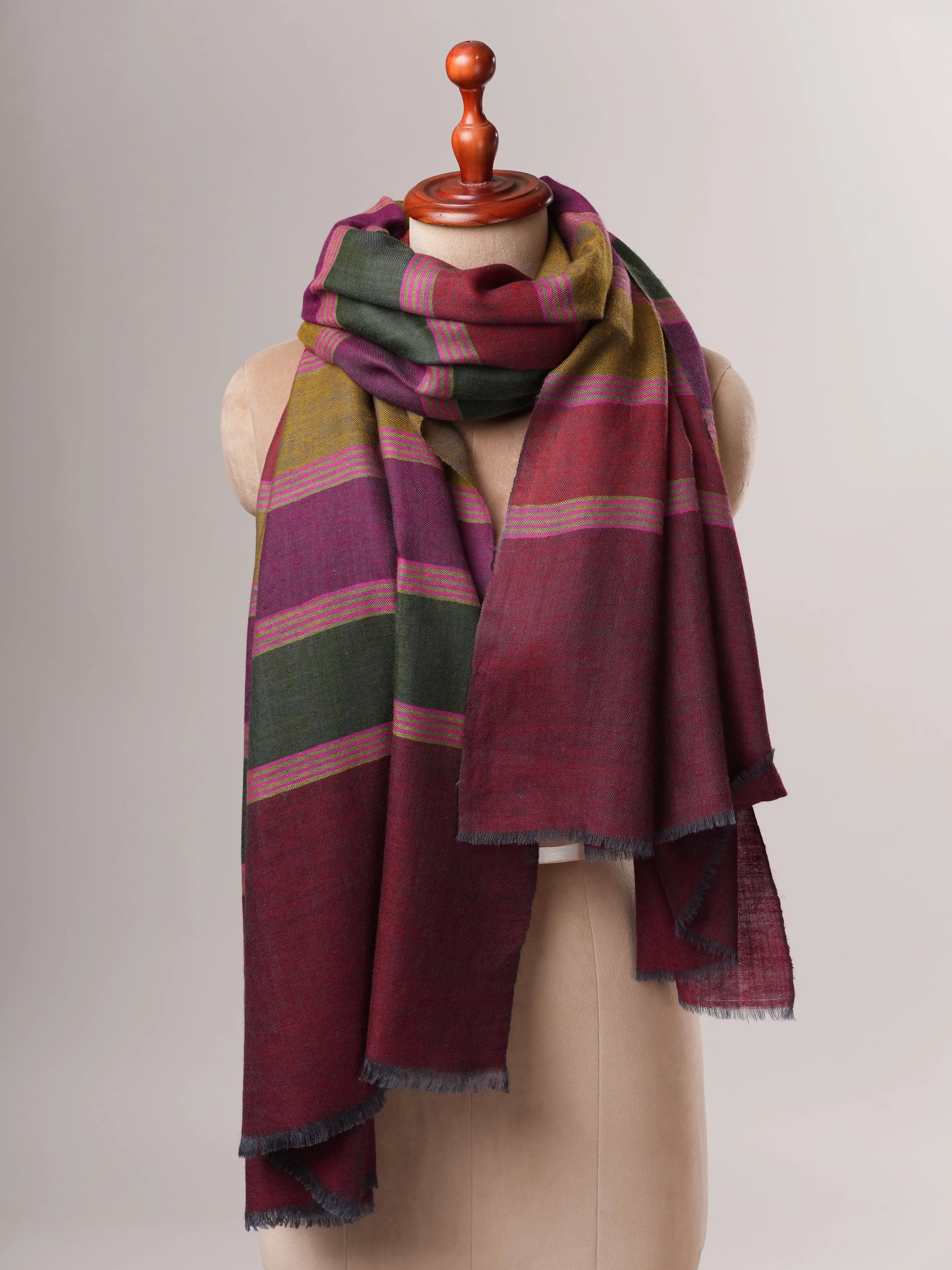 Warm Featherlight Striped Handwoven Pashmina Shawl Shahkaar