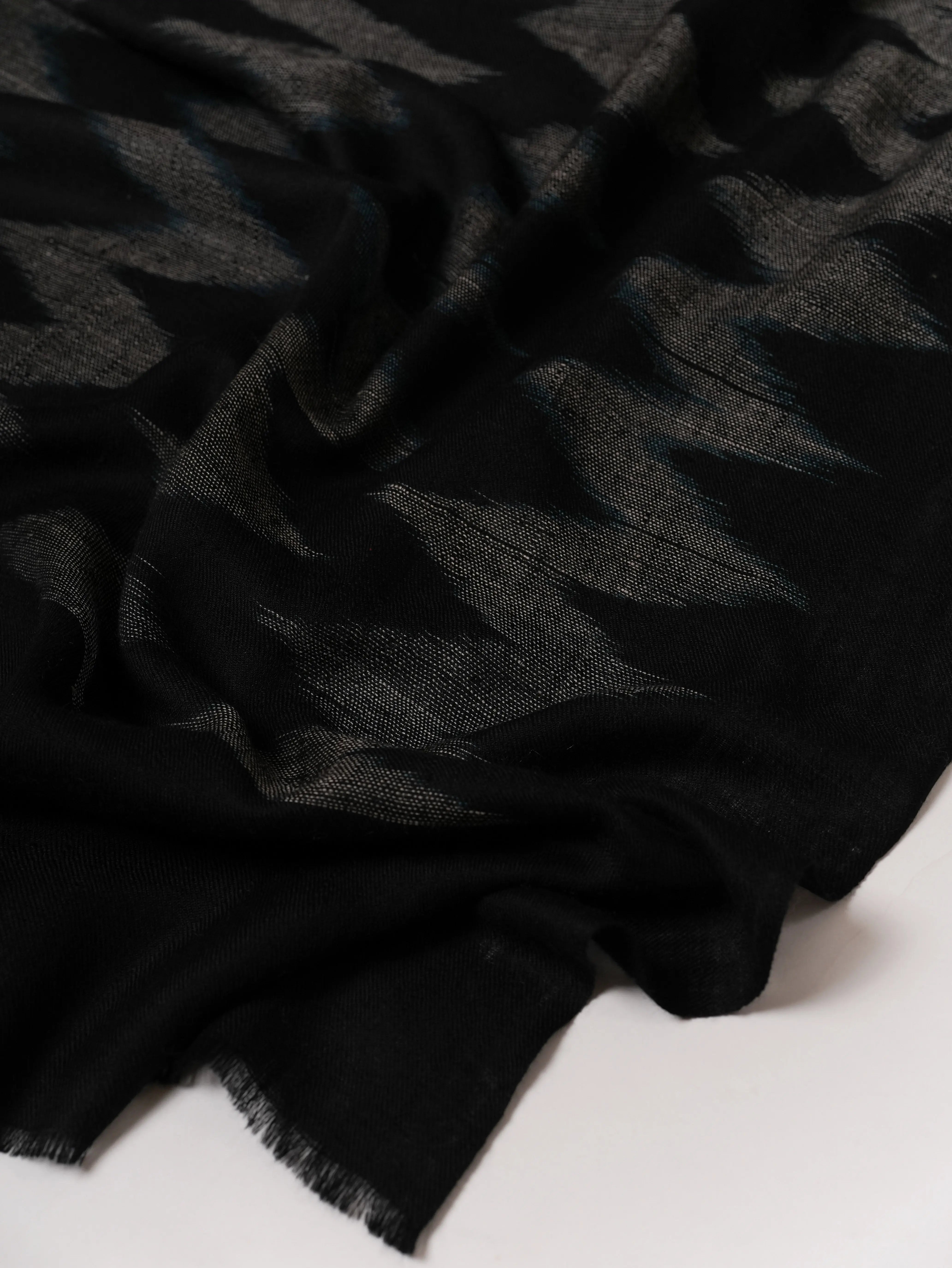 Contemporary Black Pashmina Shawl with Ikat Weave