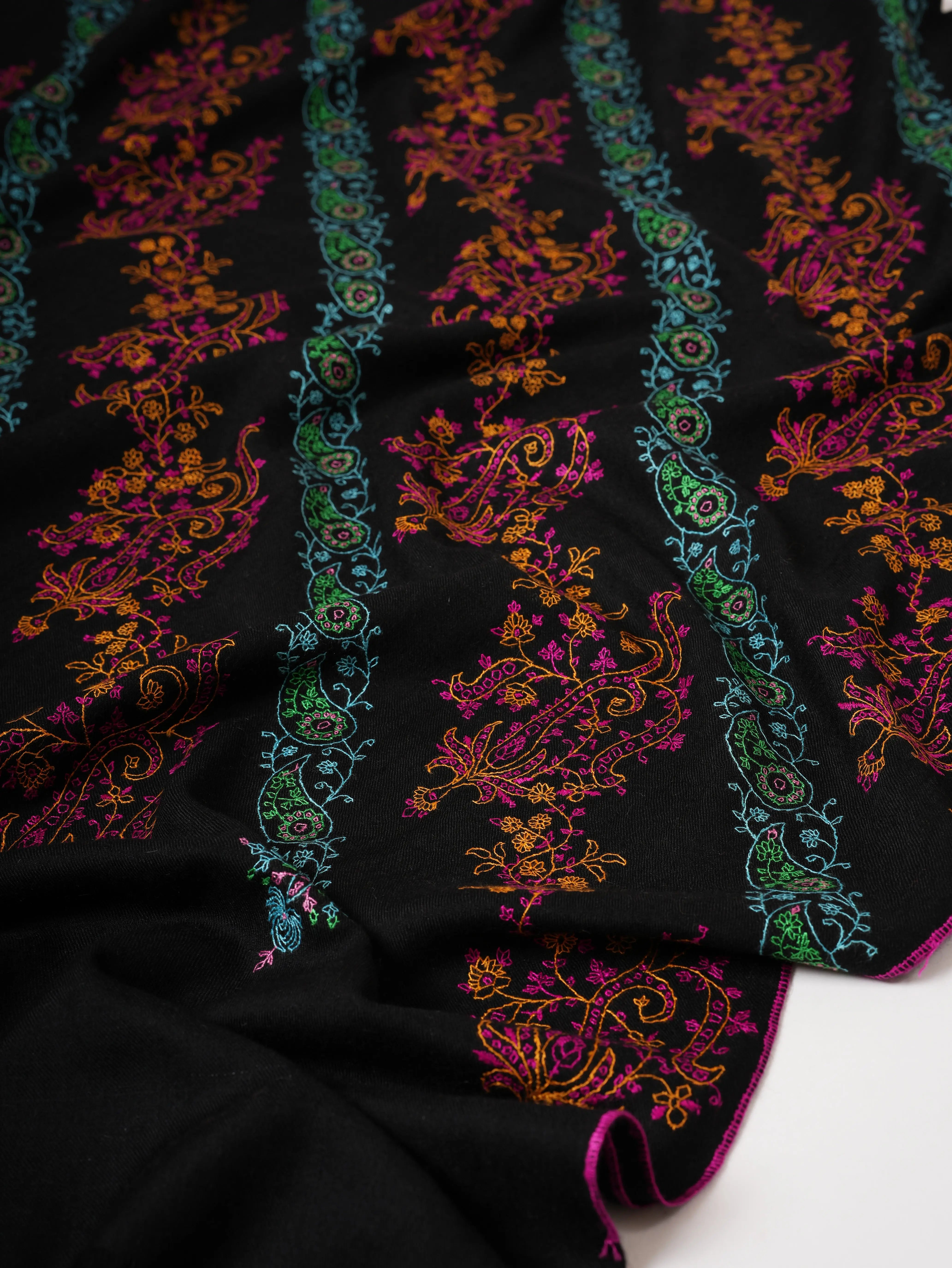 Black Kashmiri Pure Pashmina Shawl with Hand Embroidery Shahkaar