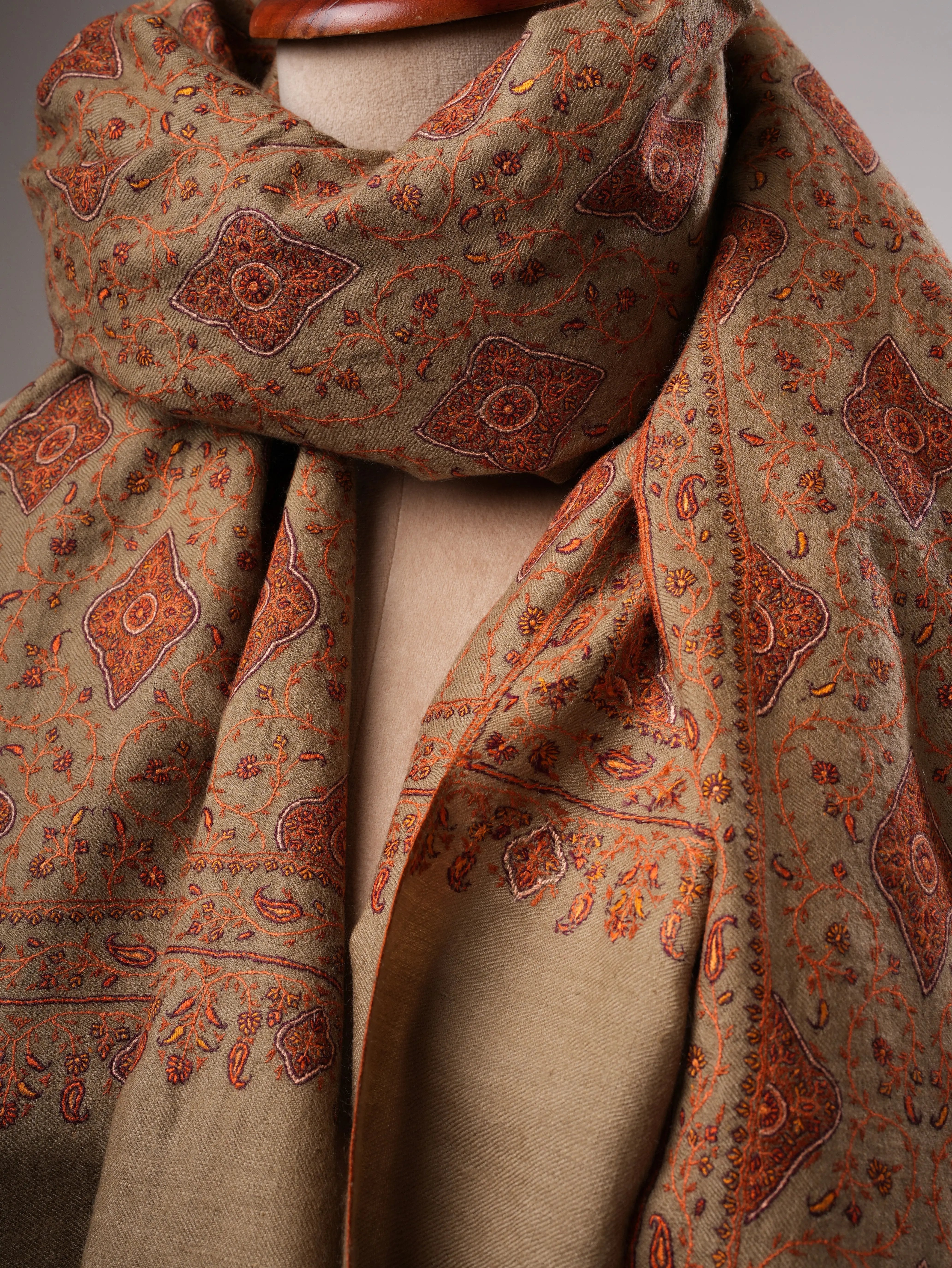 Toosh Color Hand-Embroidered Neem Jamavar Pashmina Shawl Shahkaar