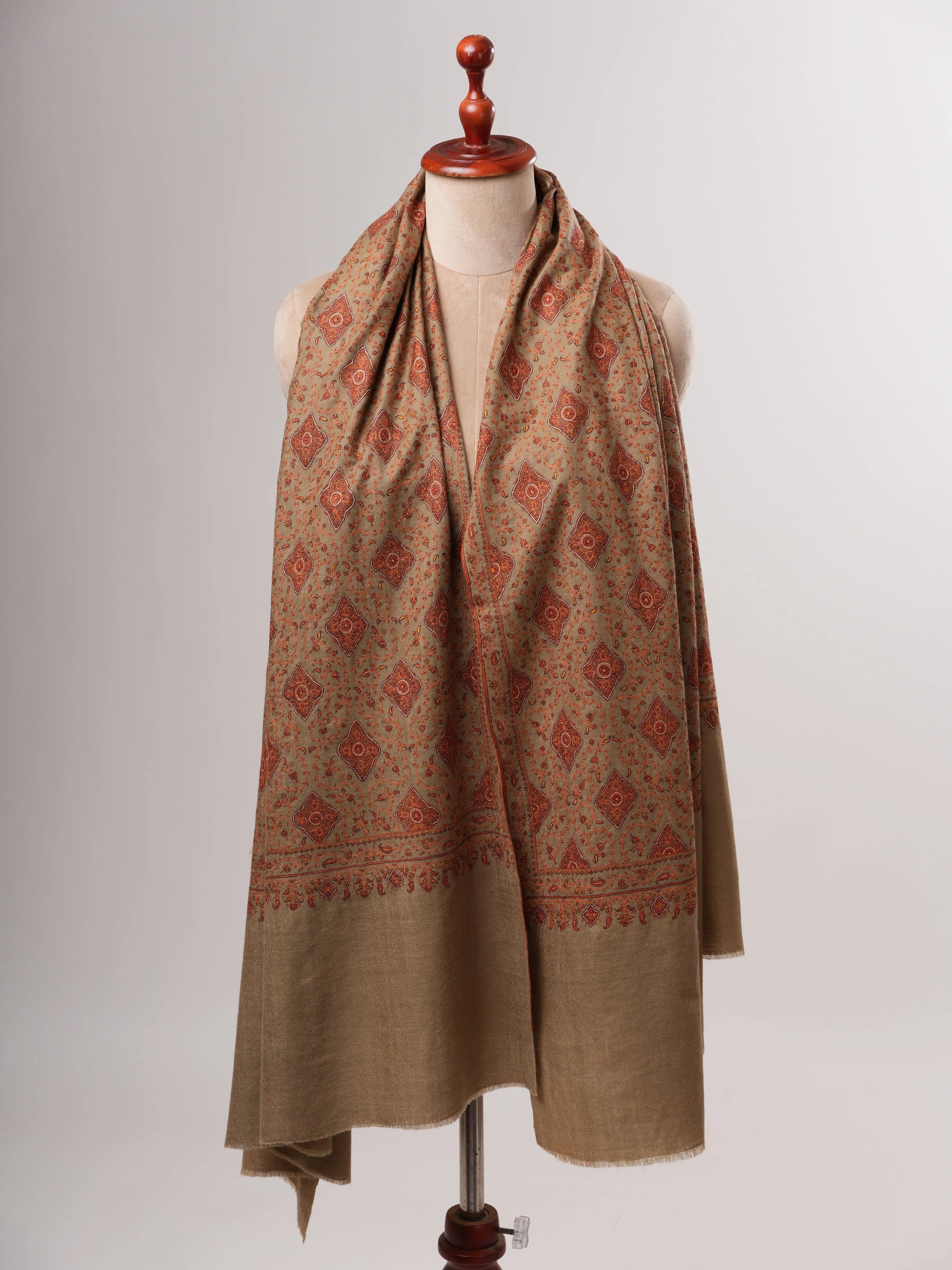 Toosh Color Hand-Embroidered Neem Jamavar Pashmina Shawl Shahkaar