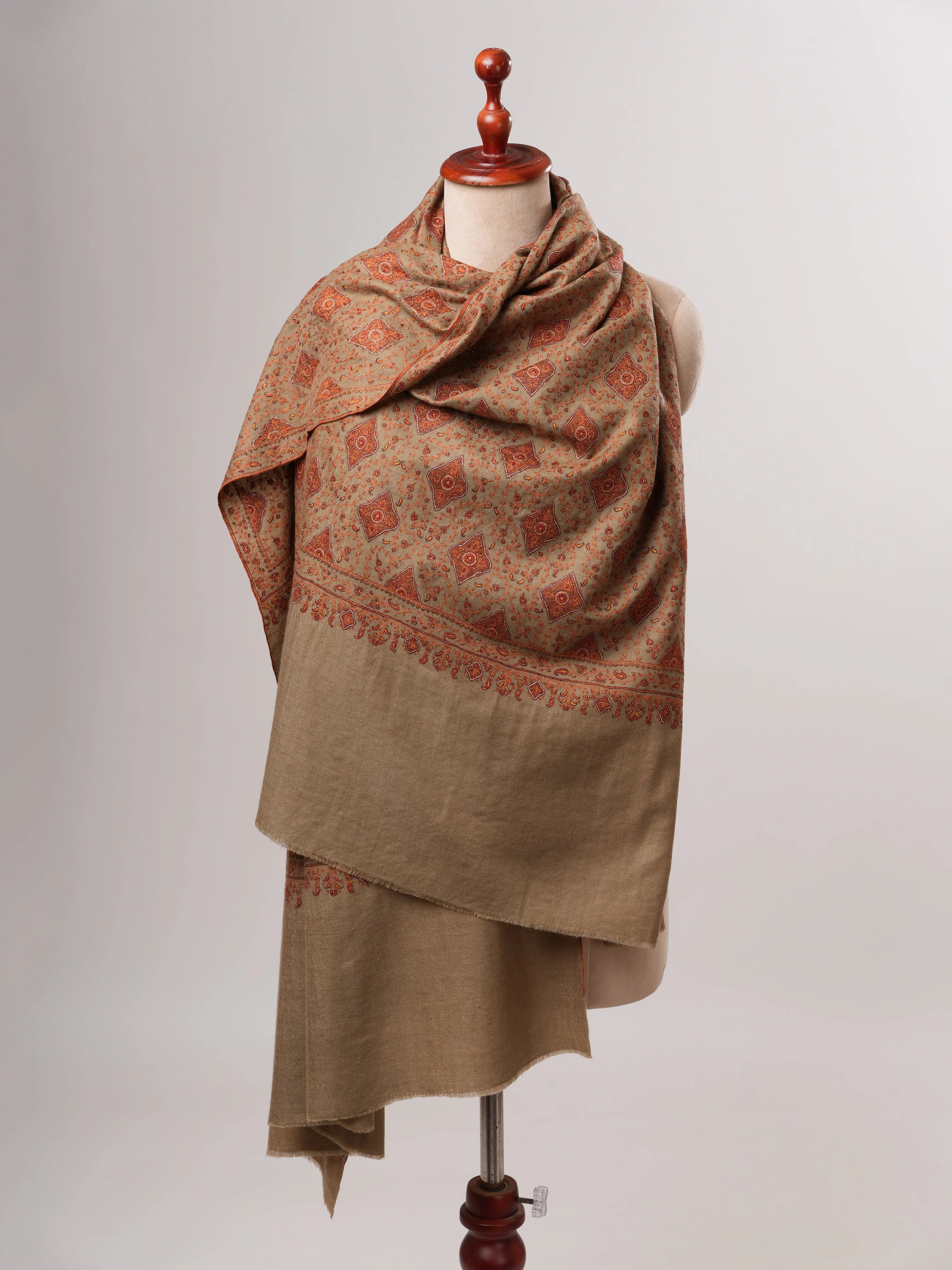Toosh Color Hand-Embroidered Neem Jamavar Pashmina Shawl Shahkaar