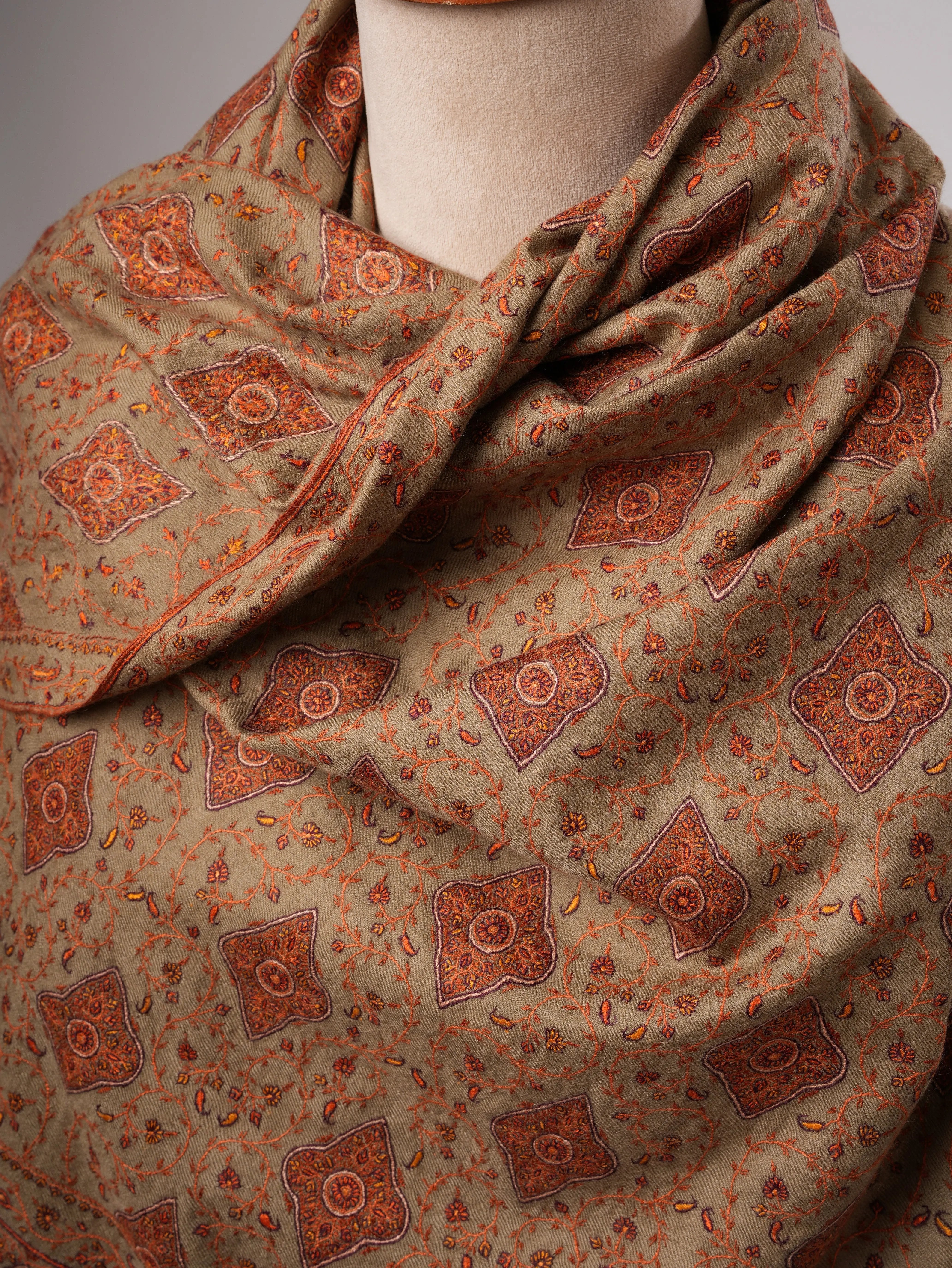 Toosh Color Hand-Embroidered Neem Jamavar Pashmina Shawl Shahkaar