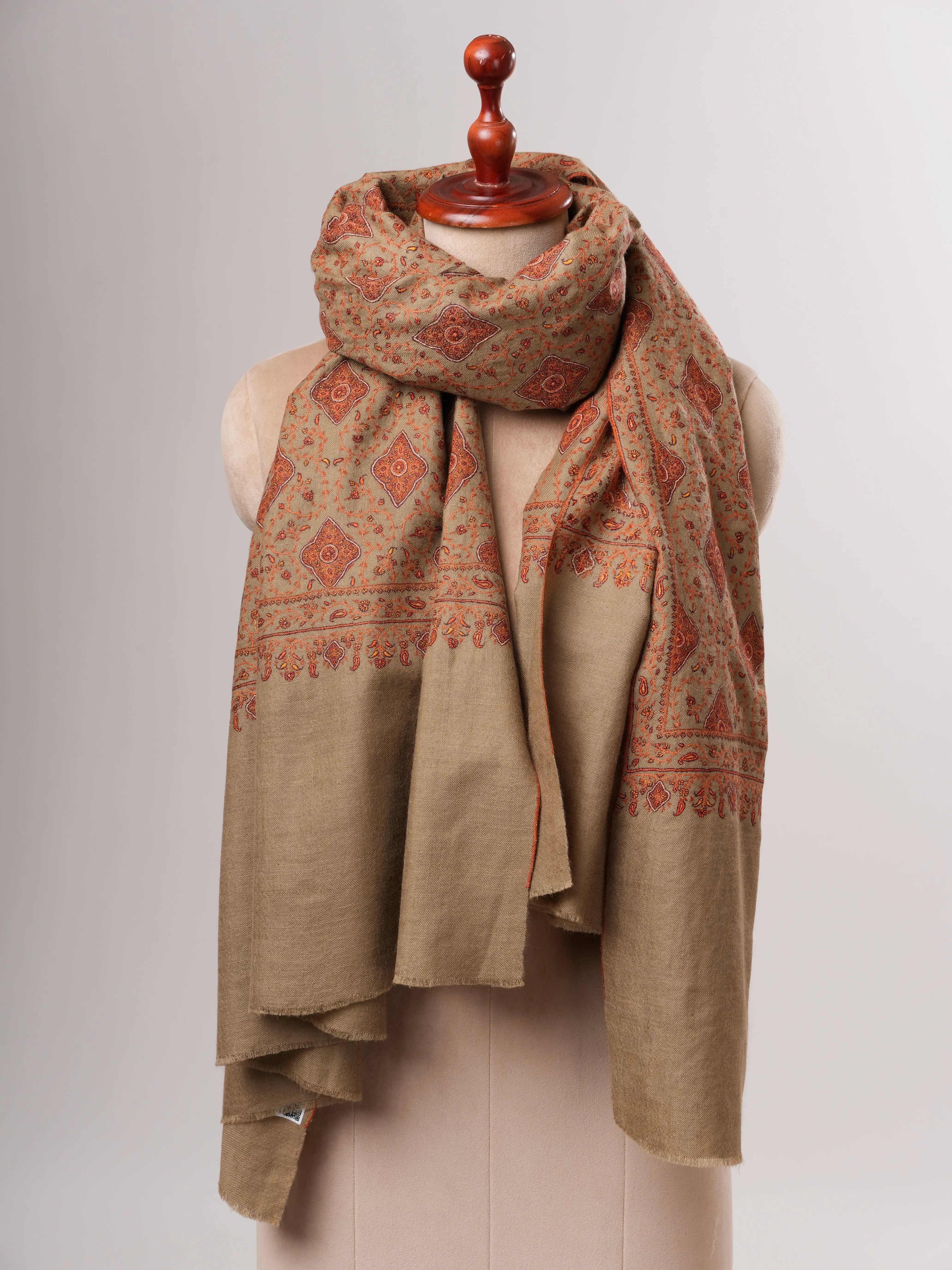 Toosh Color Hand-Embroidered Neem Jamavar Pashmina Shawl Shahkaar