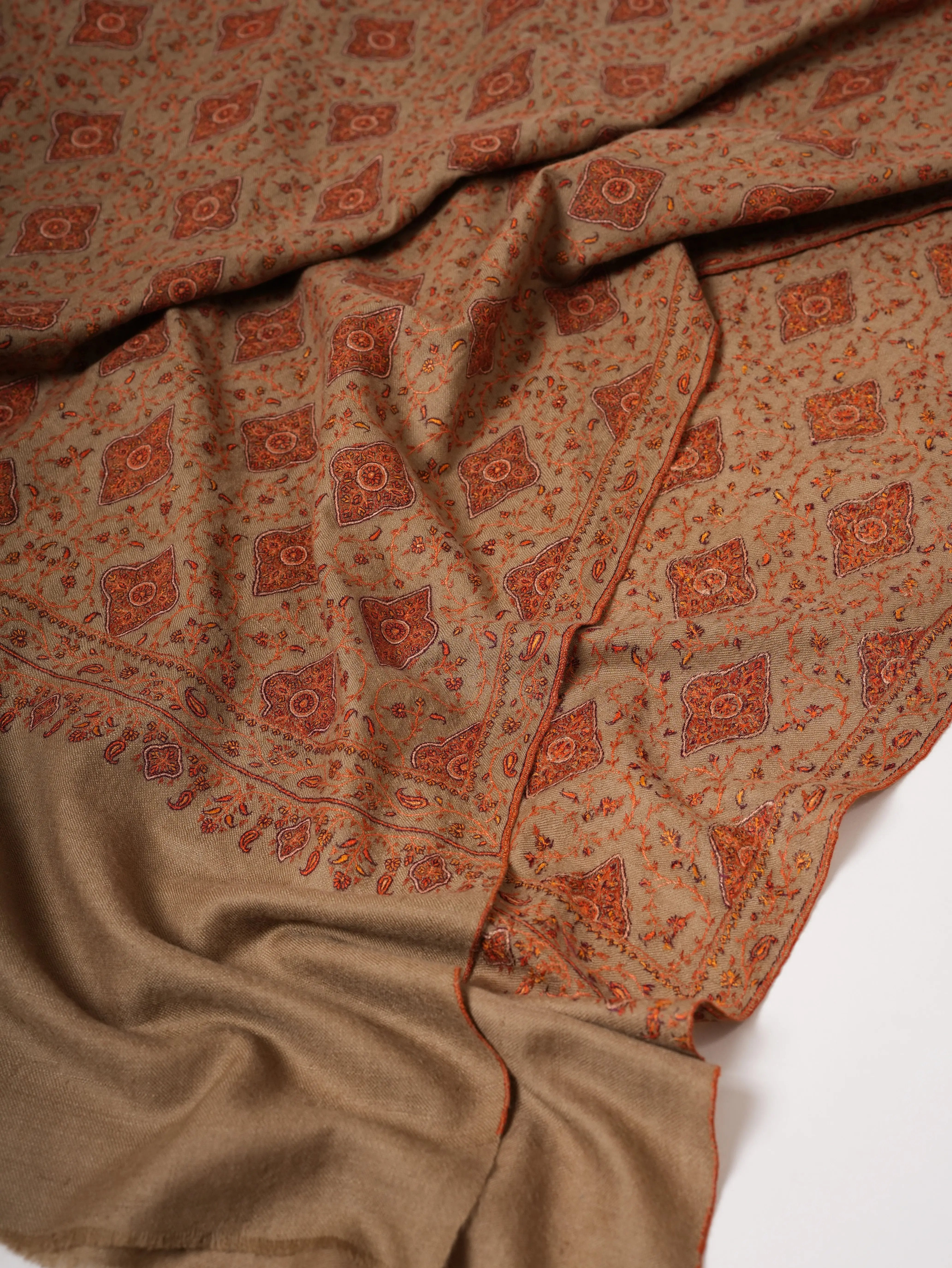 Toosh Color Hand-Embroidered Neem Jamavar Pashmina Shawl Shahkaar