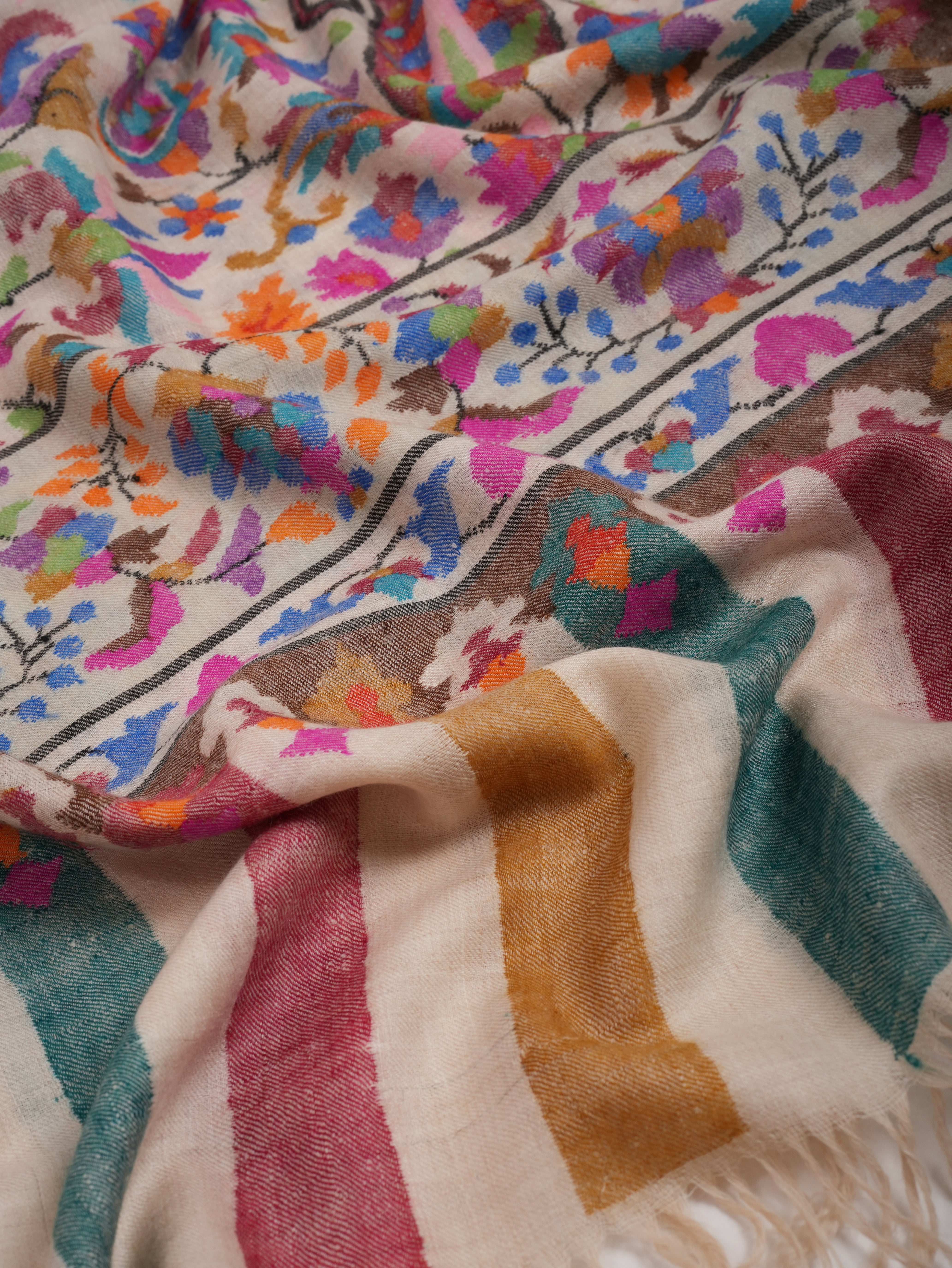 White Authentic Kani Pashmina Jamavar Shawl