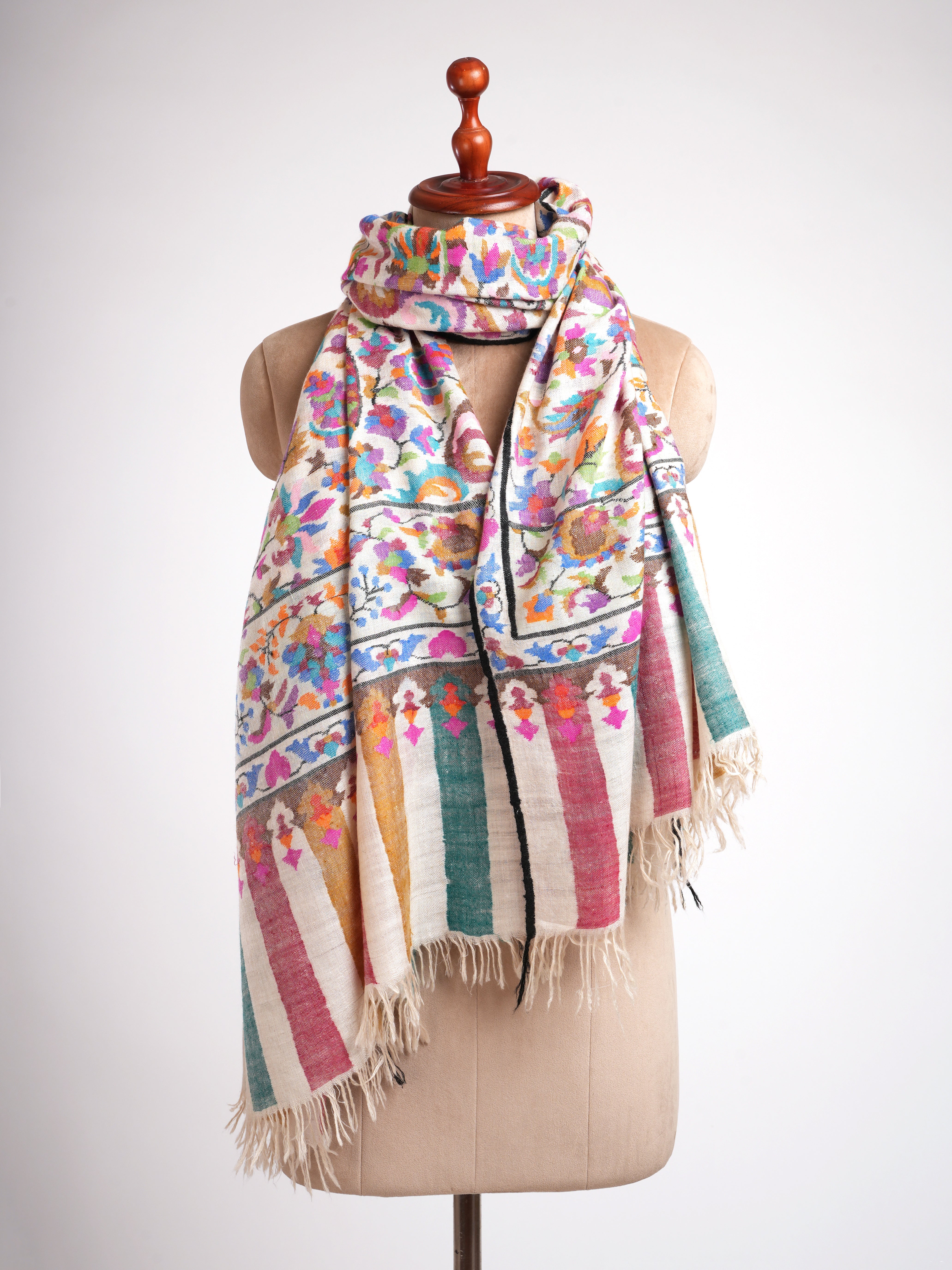 White Authentic Kani Pashmina Jamavar Shawl