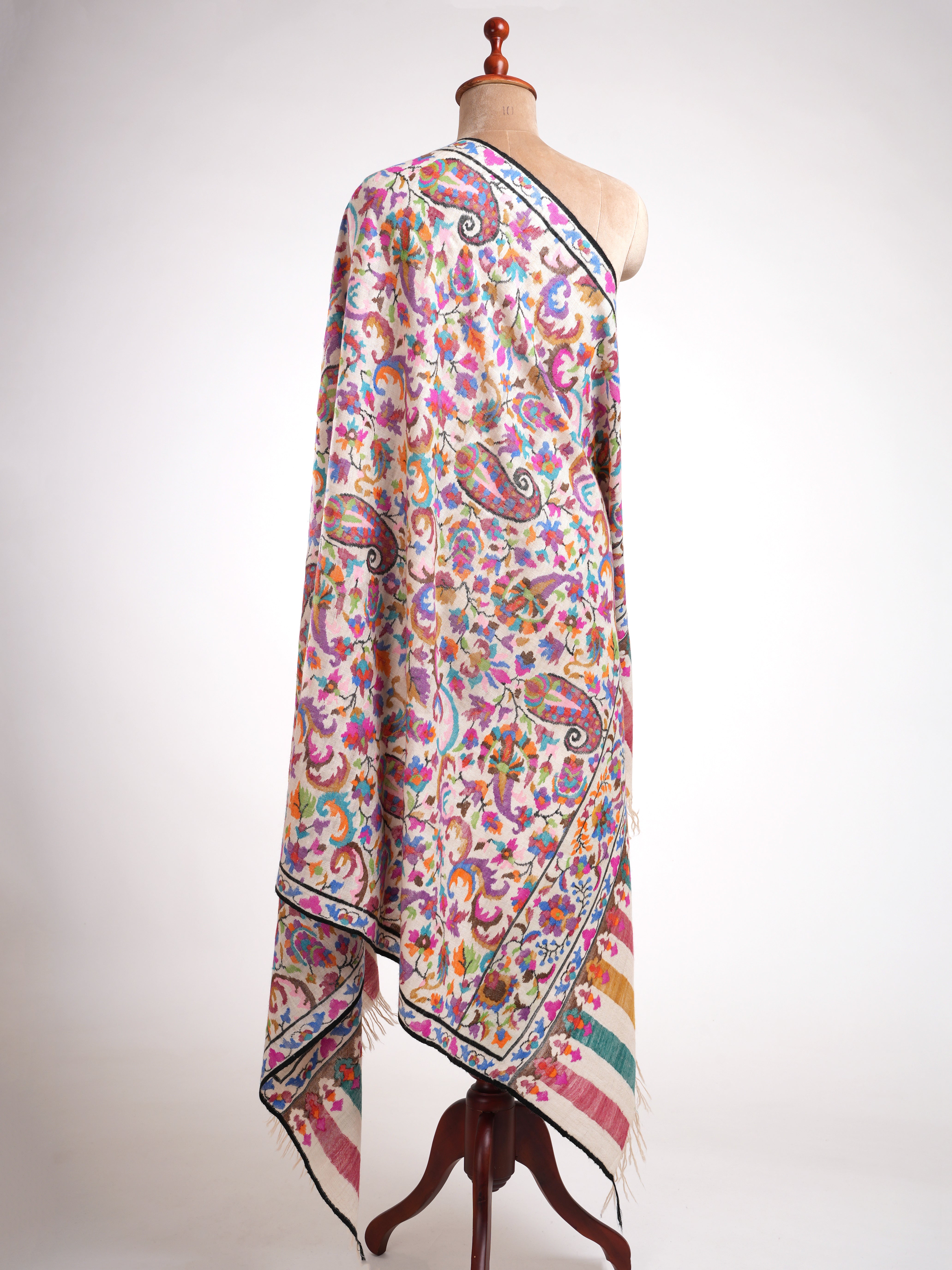 White Authentic Kani Pashmina Jamavar Shawl