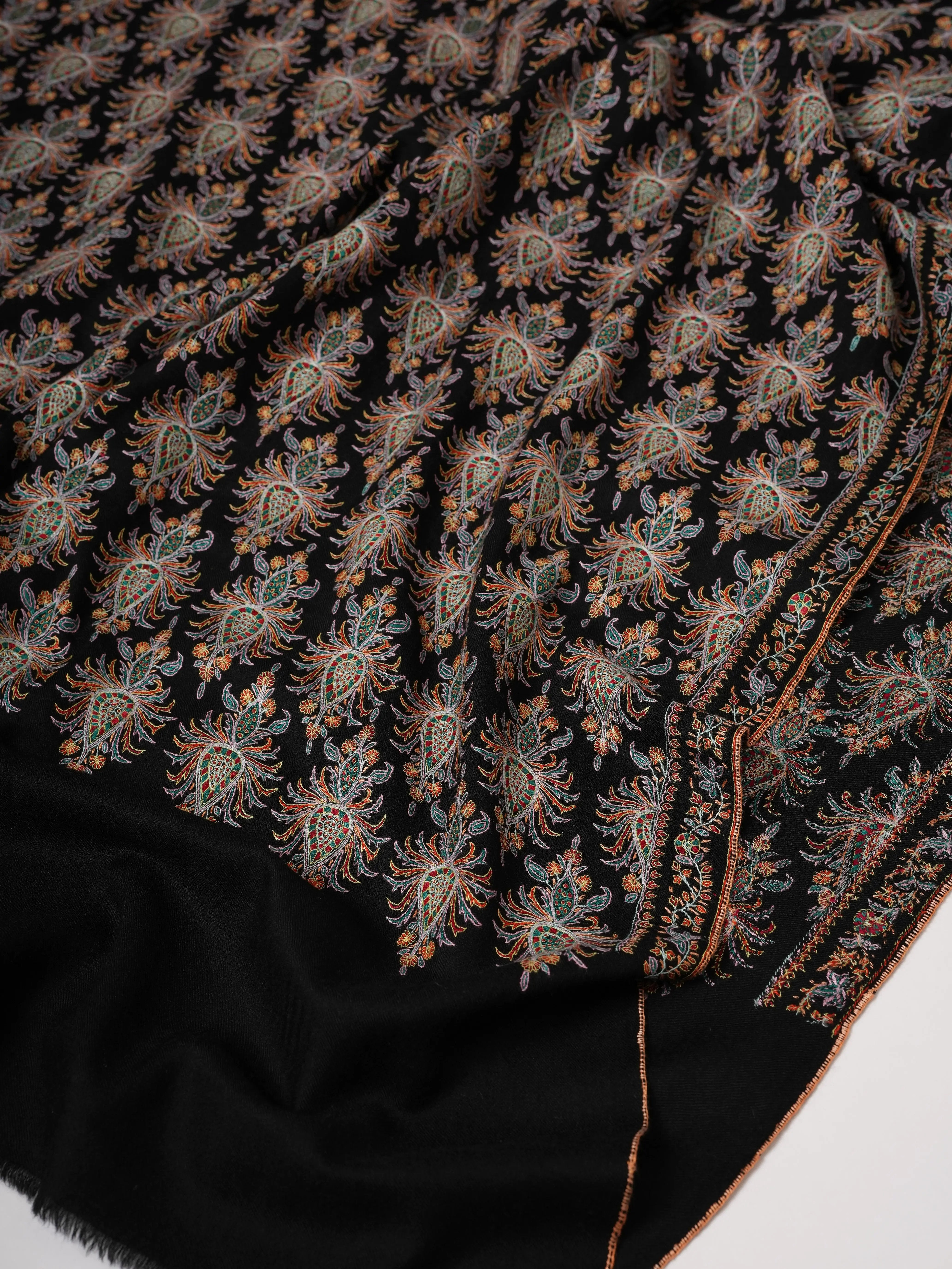 Black Hand-Embroidered Neem Jamavar Pashmina Shawl Shahkaar
