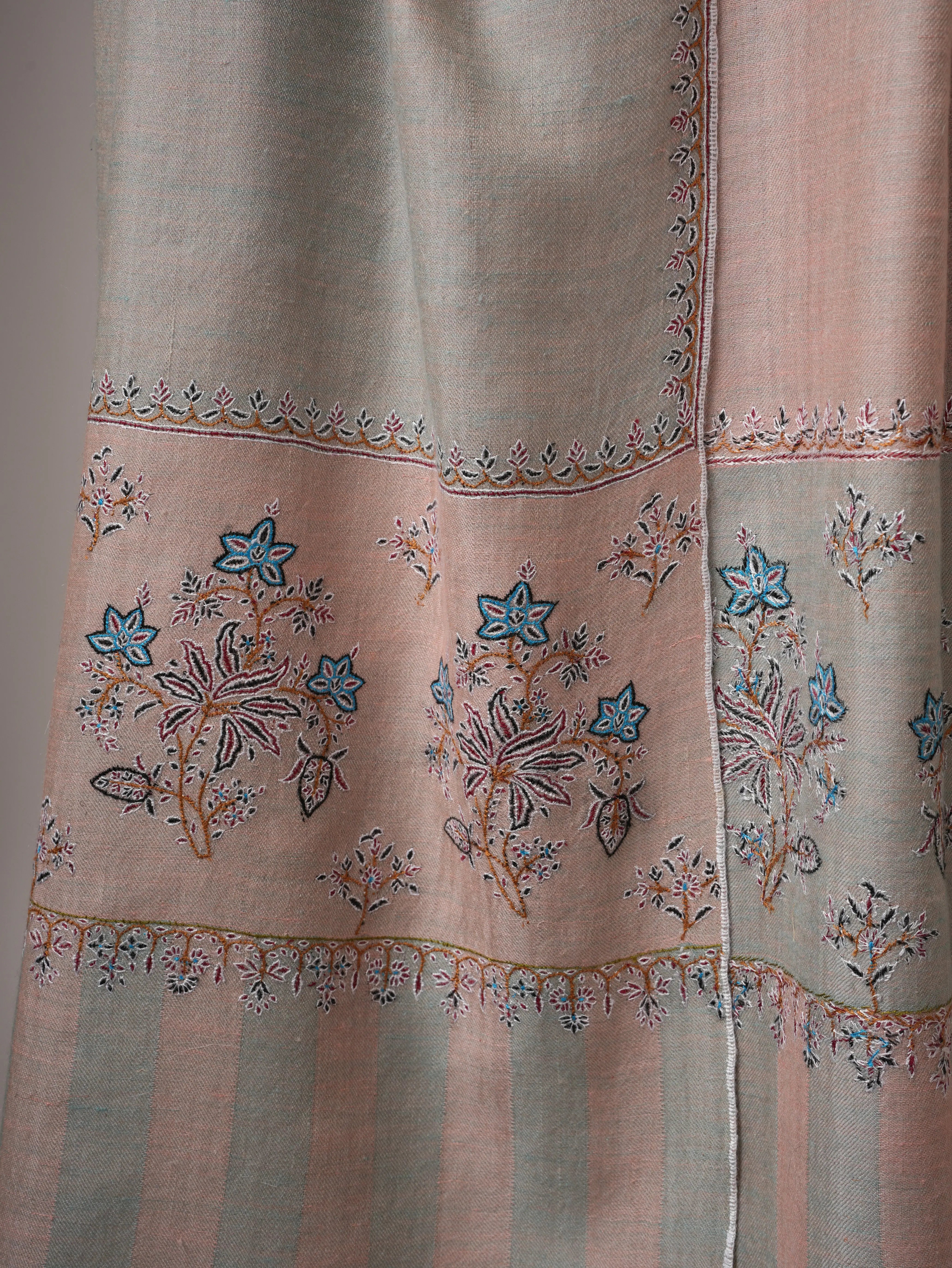 Dual Tone Pashmina Shawl – Hand Embroidered Palla Design Shahkaar