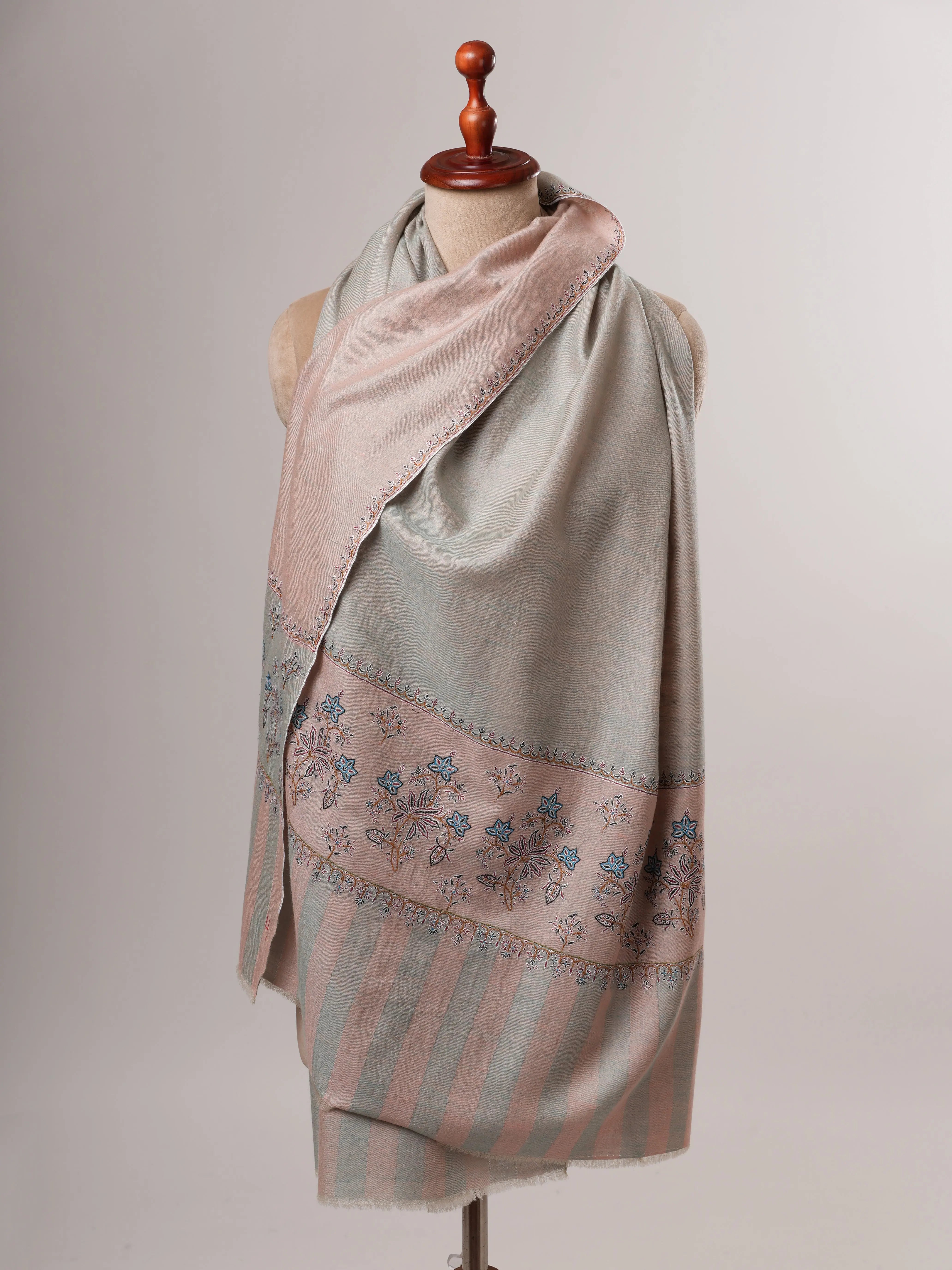 Dual Tone Pashmina Shawl – Hand Embroidered Palla Design Shahkaar