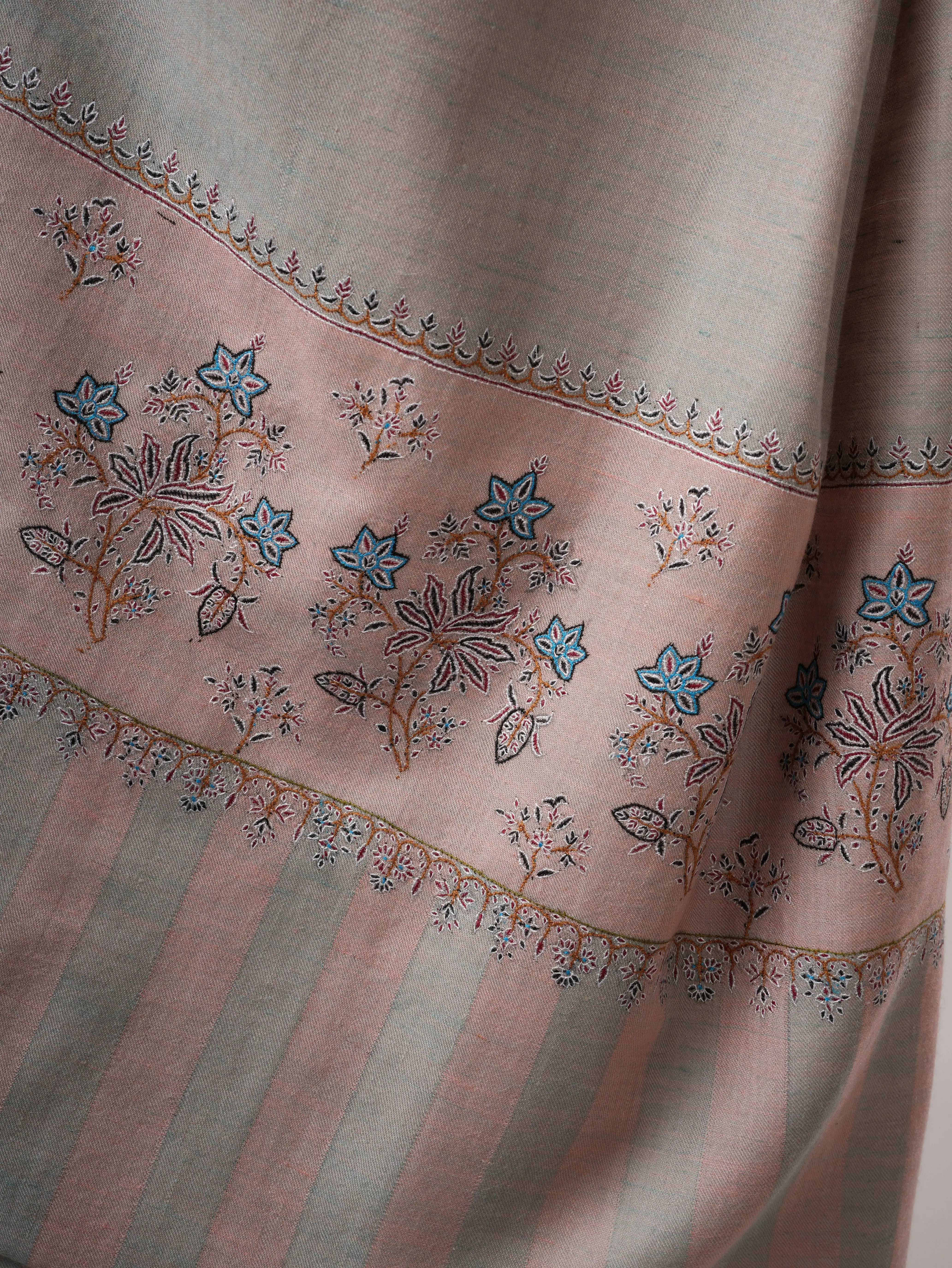 Dual Tone Pashmina Shawl – Hand Embroidered Palla Design Shahkaar