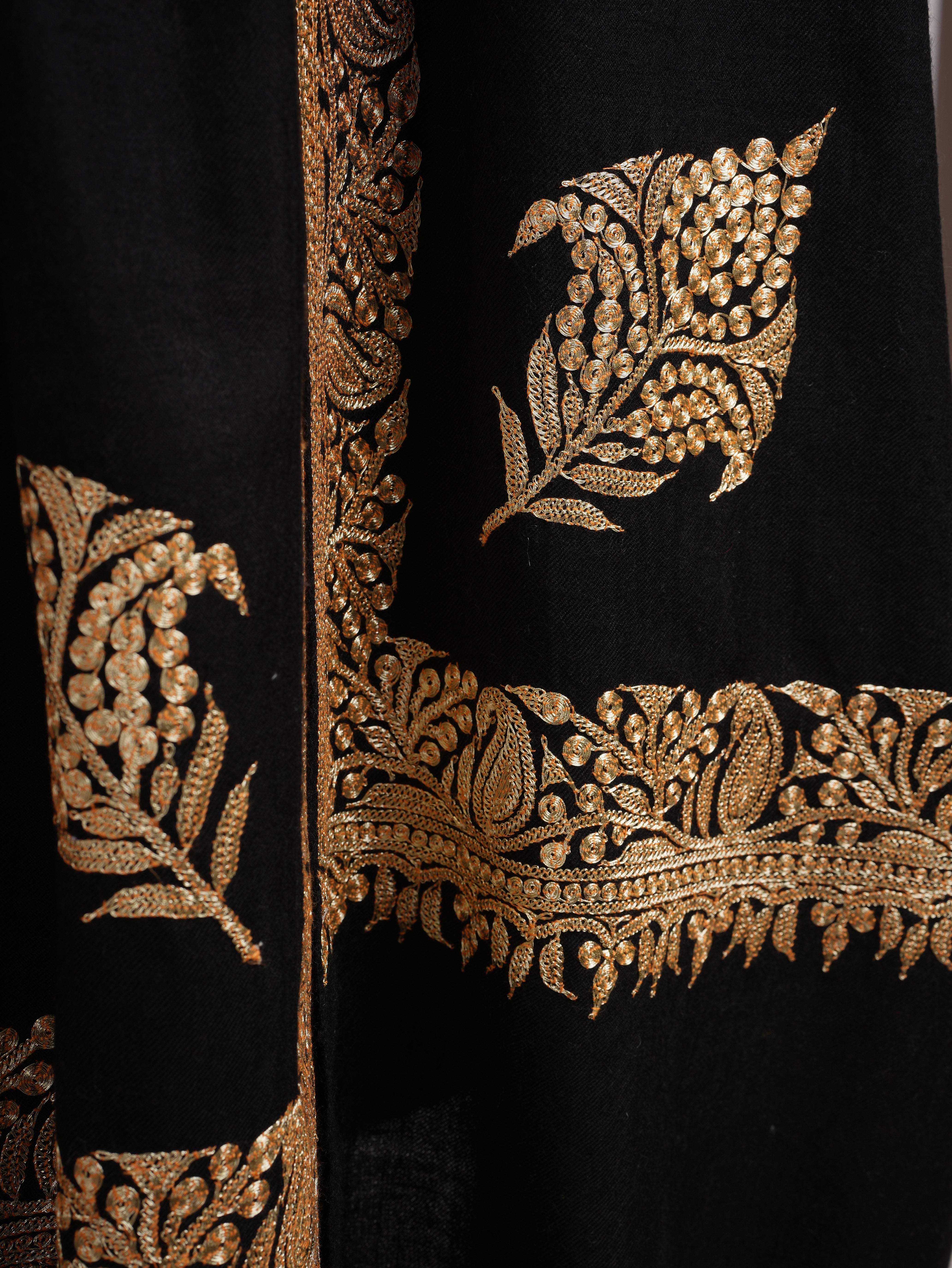 Black and Gold Tilla Embroidered Pure Pashmina Shawl