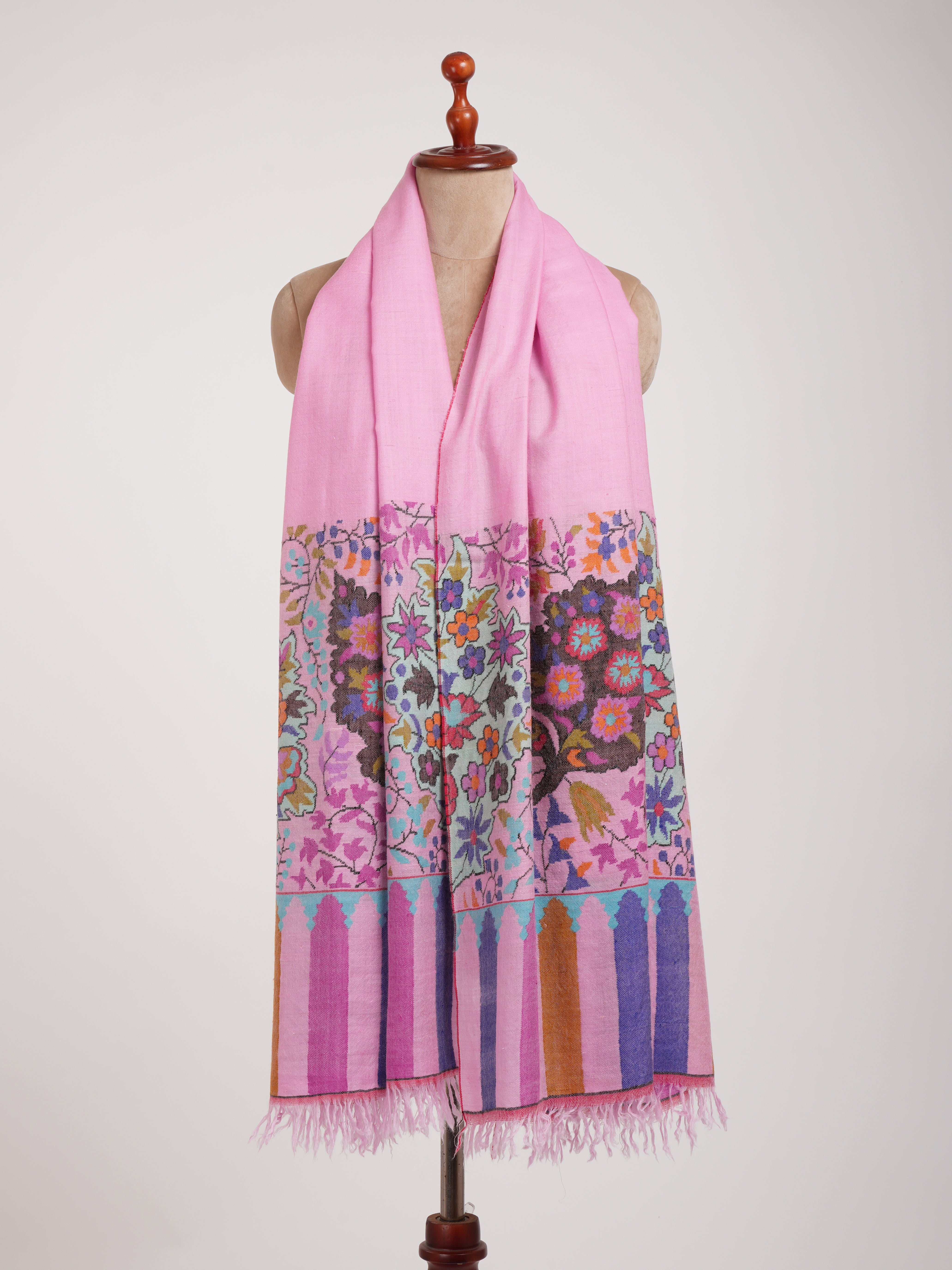 Palla Motif Handwoven Kashmiri Pink Kani Pashmina Shawl