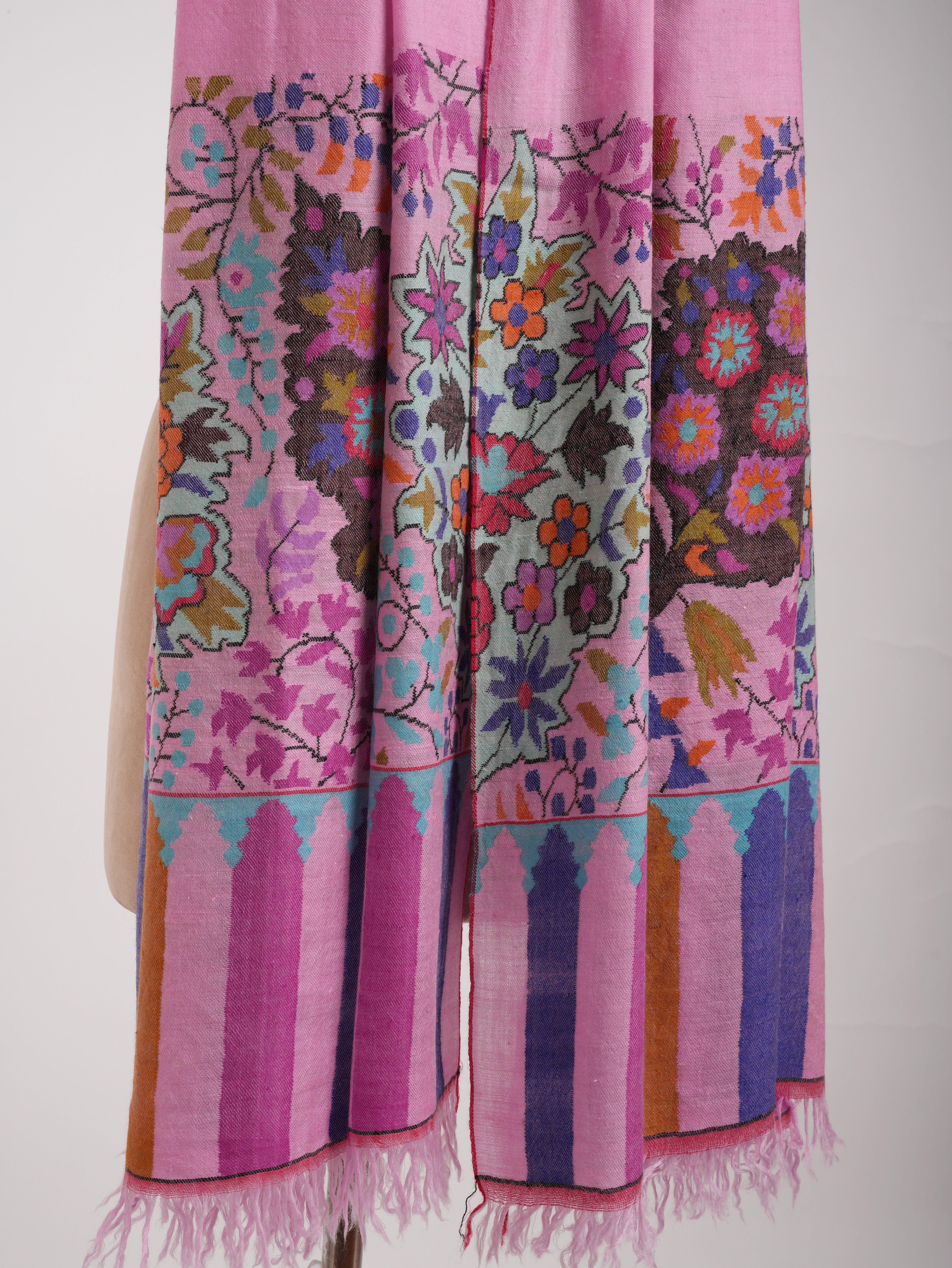 Palla Motif Handwoven Kashmiri Pink Kani Pashmina Shawl