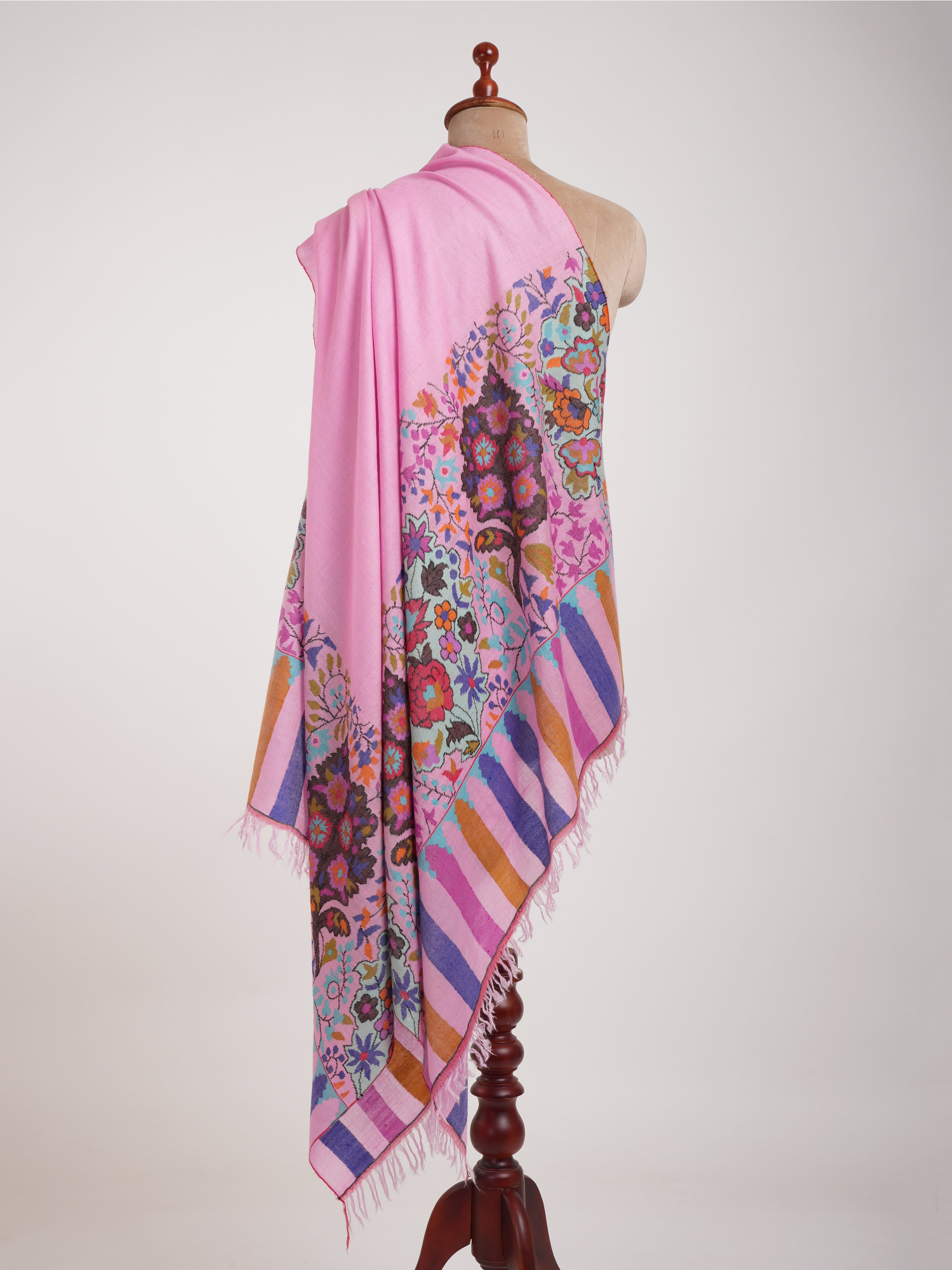 Palla Motif Handwoven Kashmiri Pink Kani Pashmina Shawl