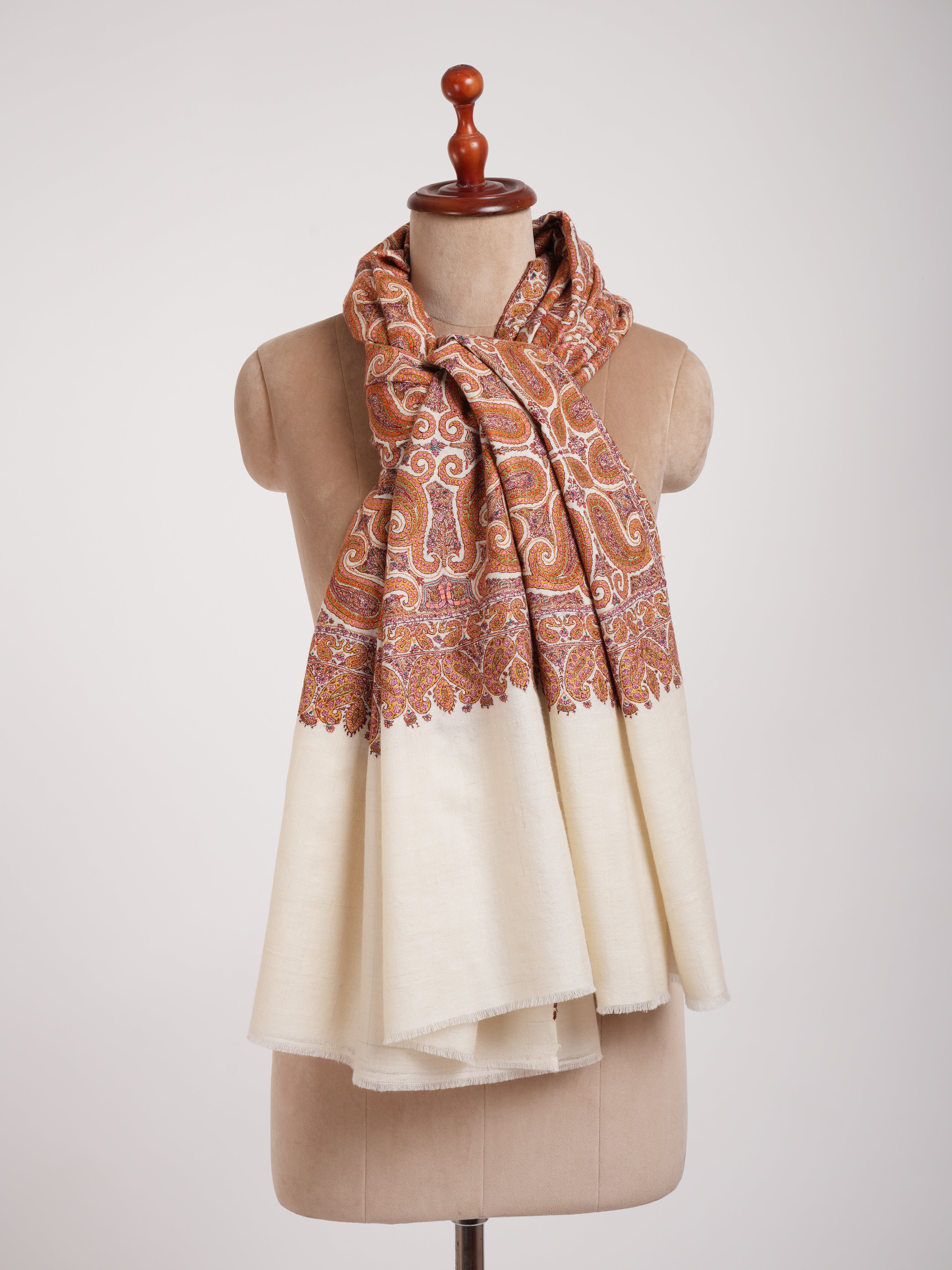 8 Paisleys Hand Embroidered Pashmina Jamavar Shawl