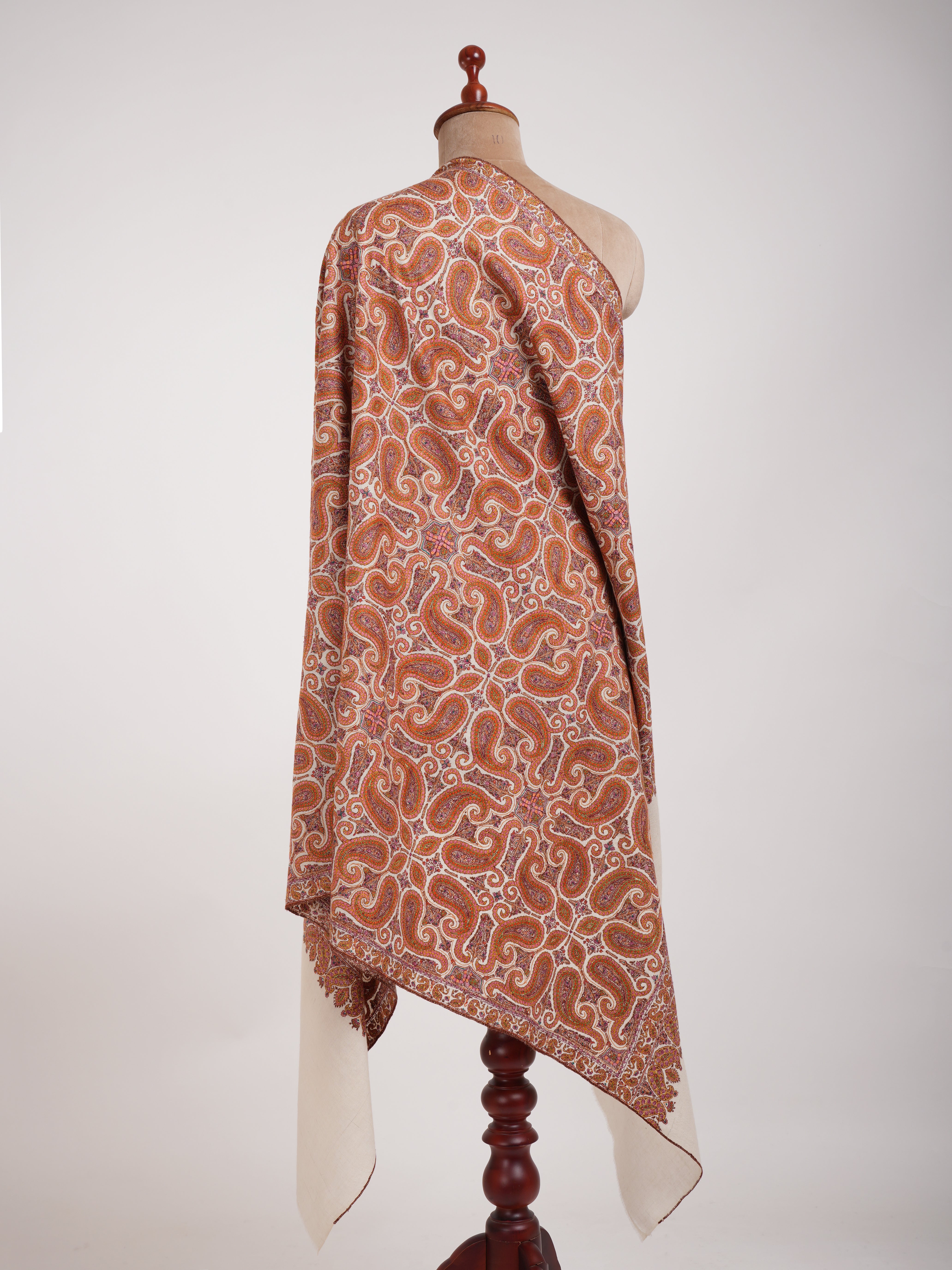 8 Paisleys Hand Embroidered Pashmina Jamavar Shawl