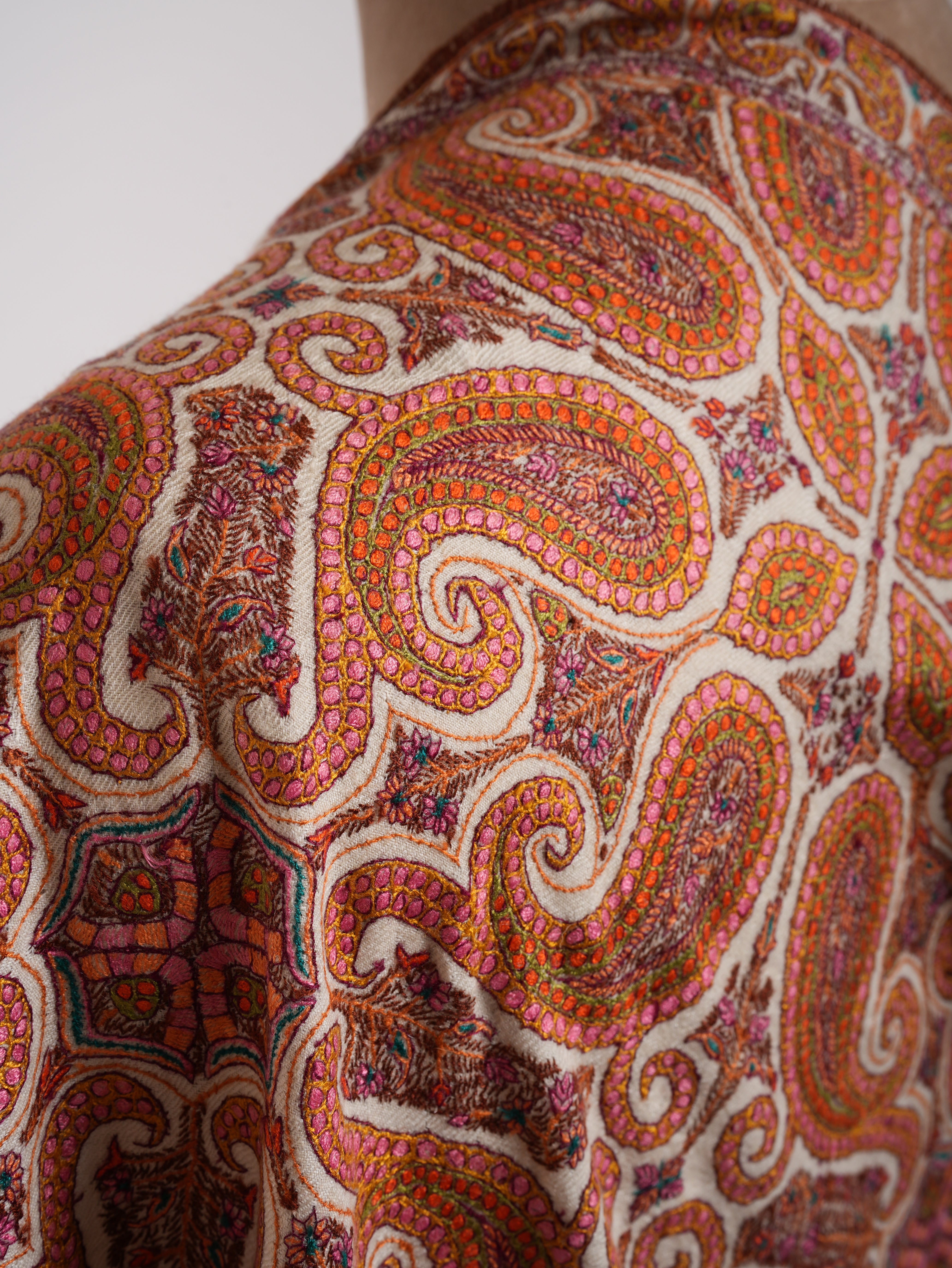 8 Paisleys Hand Embroidered Pashmina Jamavar Shawl