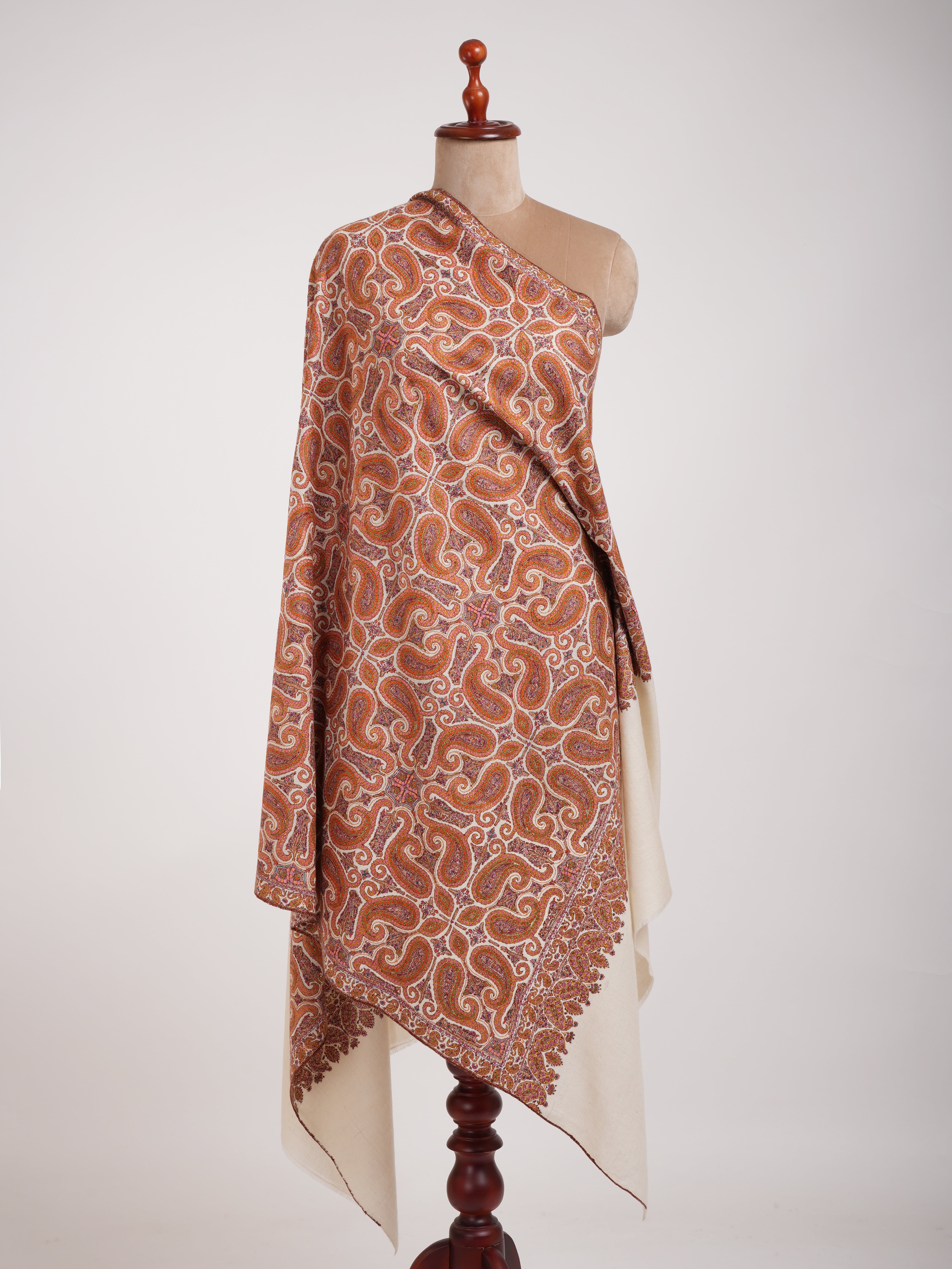 8 Paisleys Hand Embroidered Pashmina Jamavar Shawl