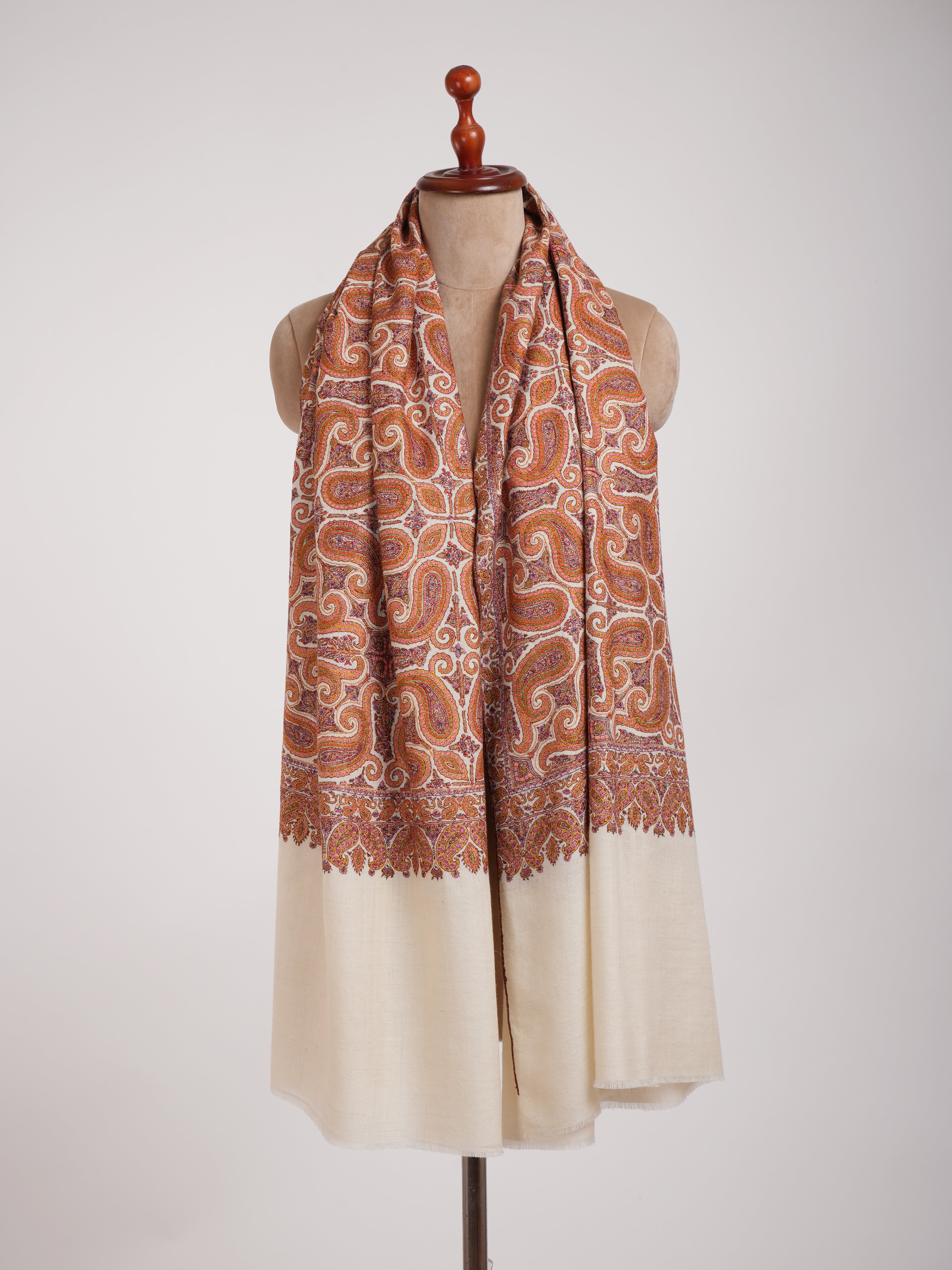8 Paisleys Hand Embroidered Pashmina Jamavar Shawl