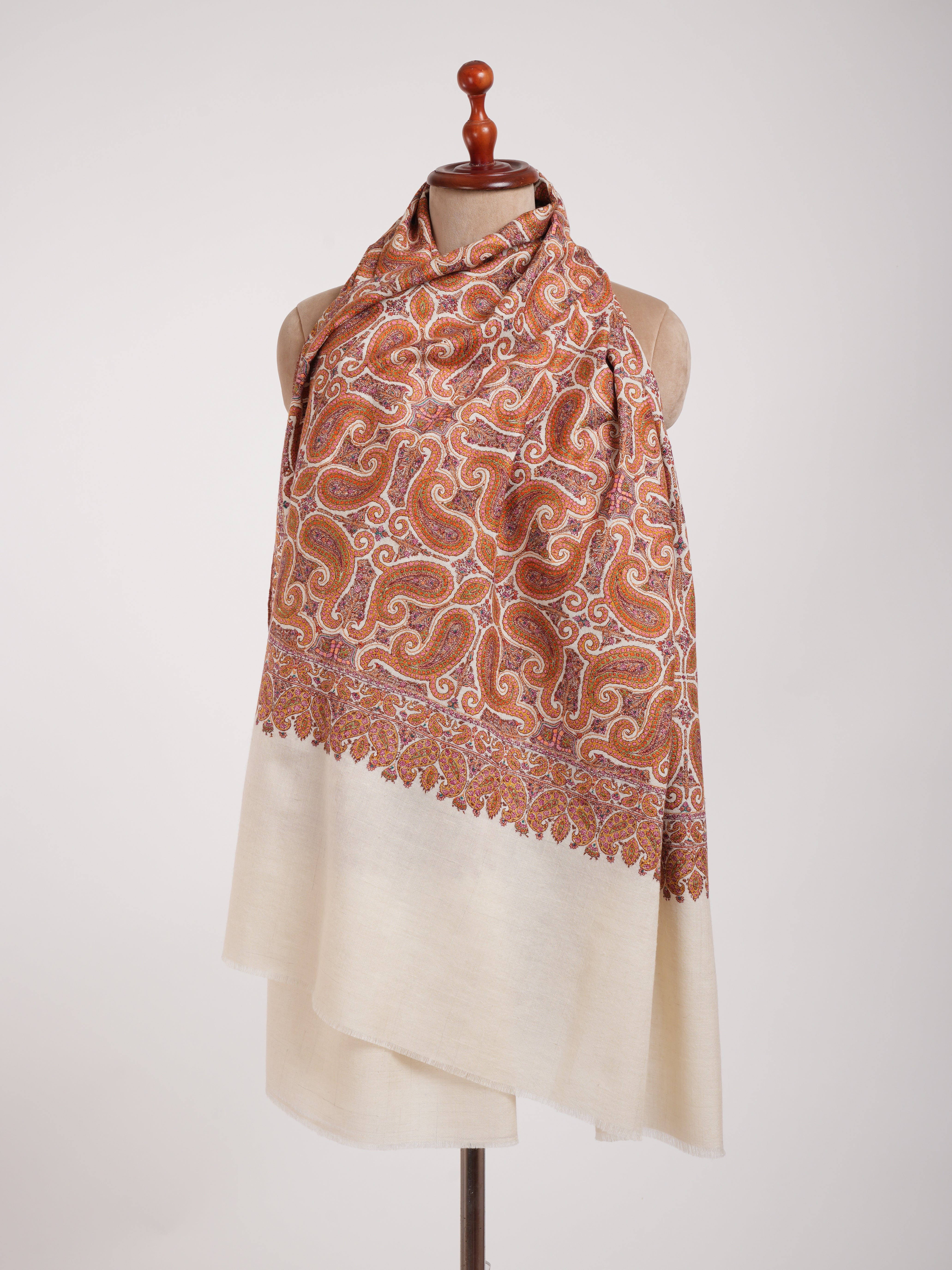 8 Paisleys Hand Embroidered Pashmina Jamavar Shawl