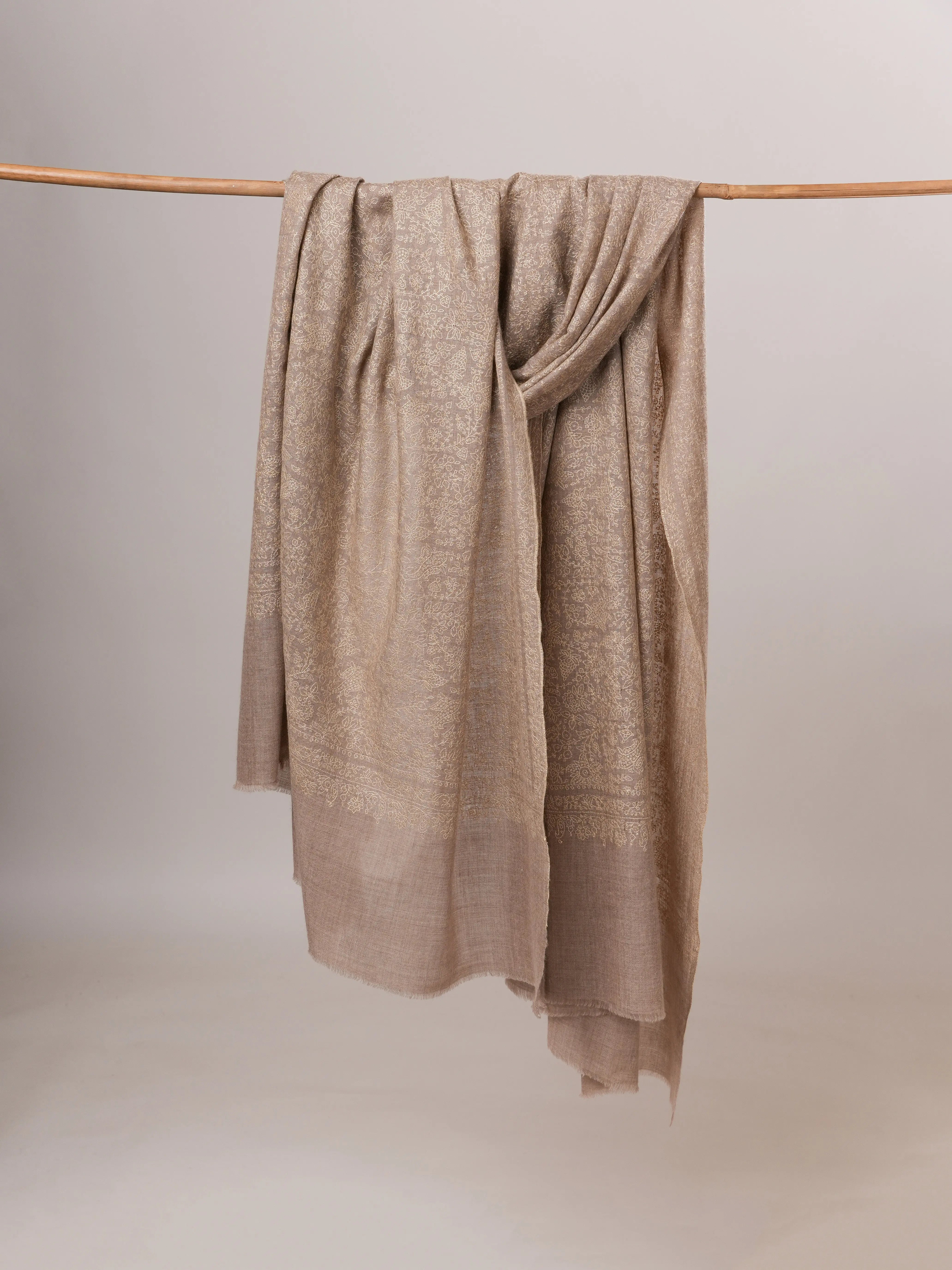 Oversized Jali Embroidered Natural Grey Handwoven Pashmina Shawl Shahkaar Global