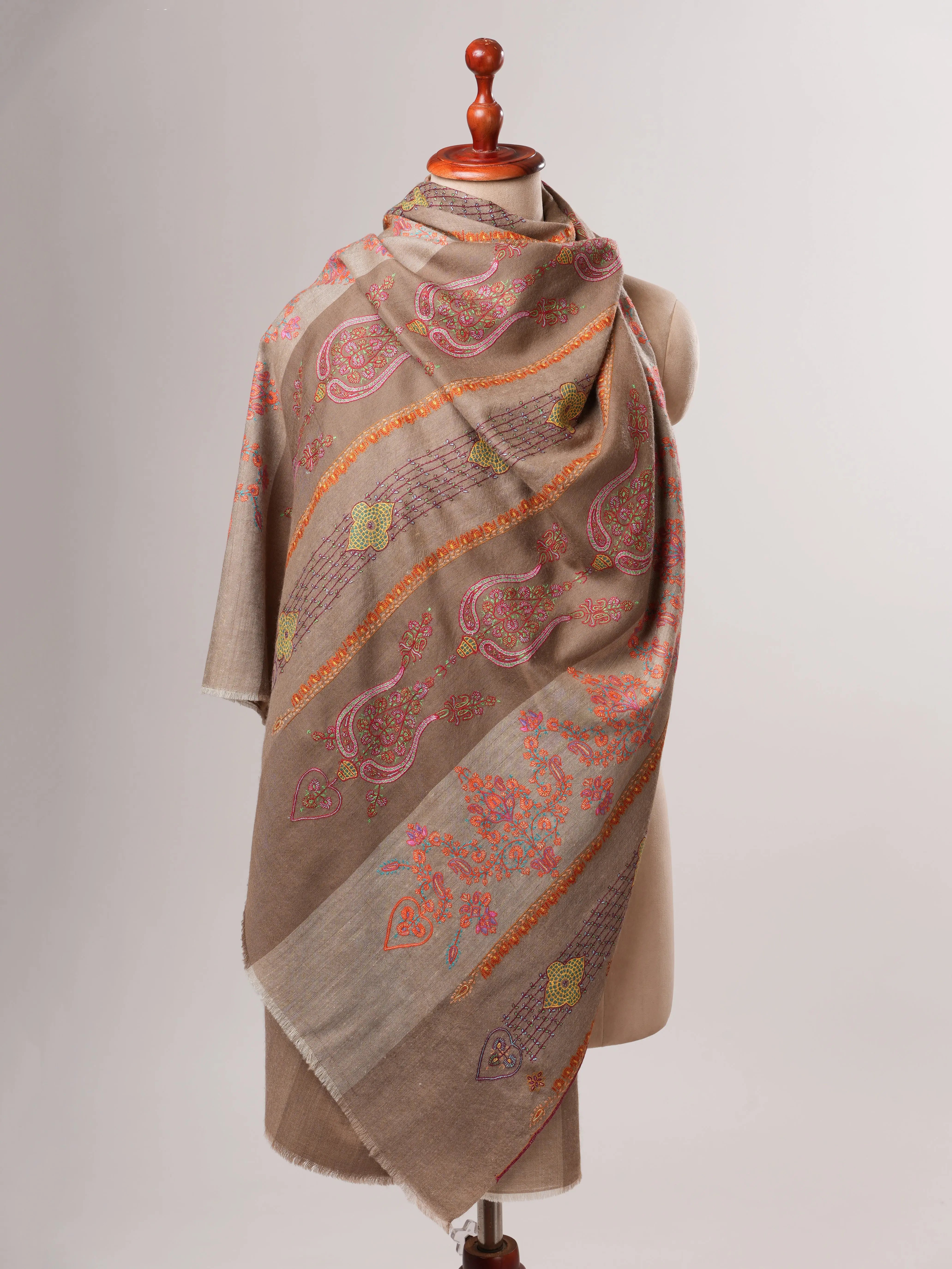 Khatras Style Motif Hand Embroidered Shahkaar Pashmina Shawl Shahkaar
