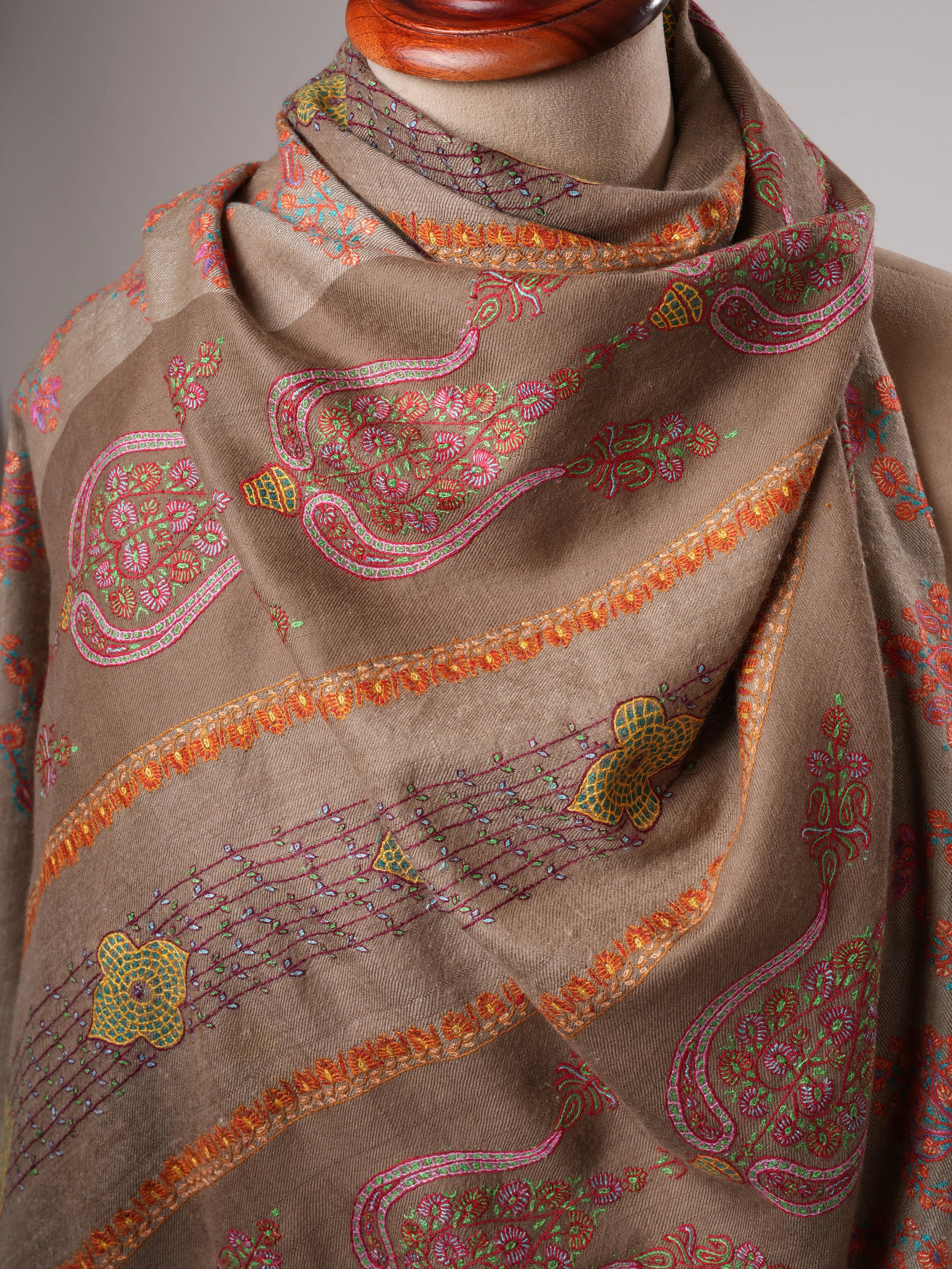 Khatras Style Motif Hand Embroidered Shahkaar Pashmina Shawl Shahkaar