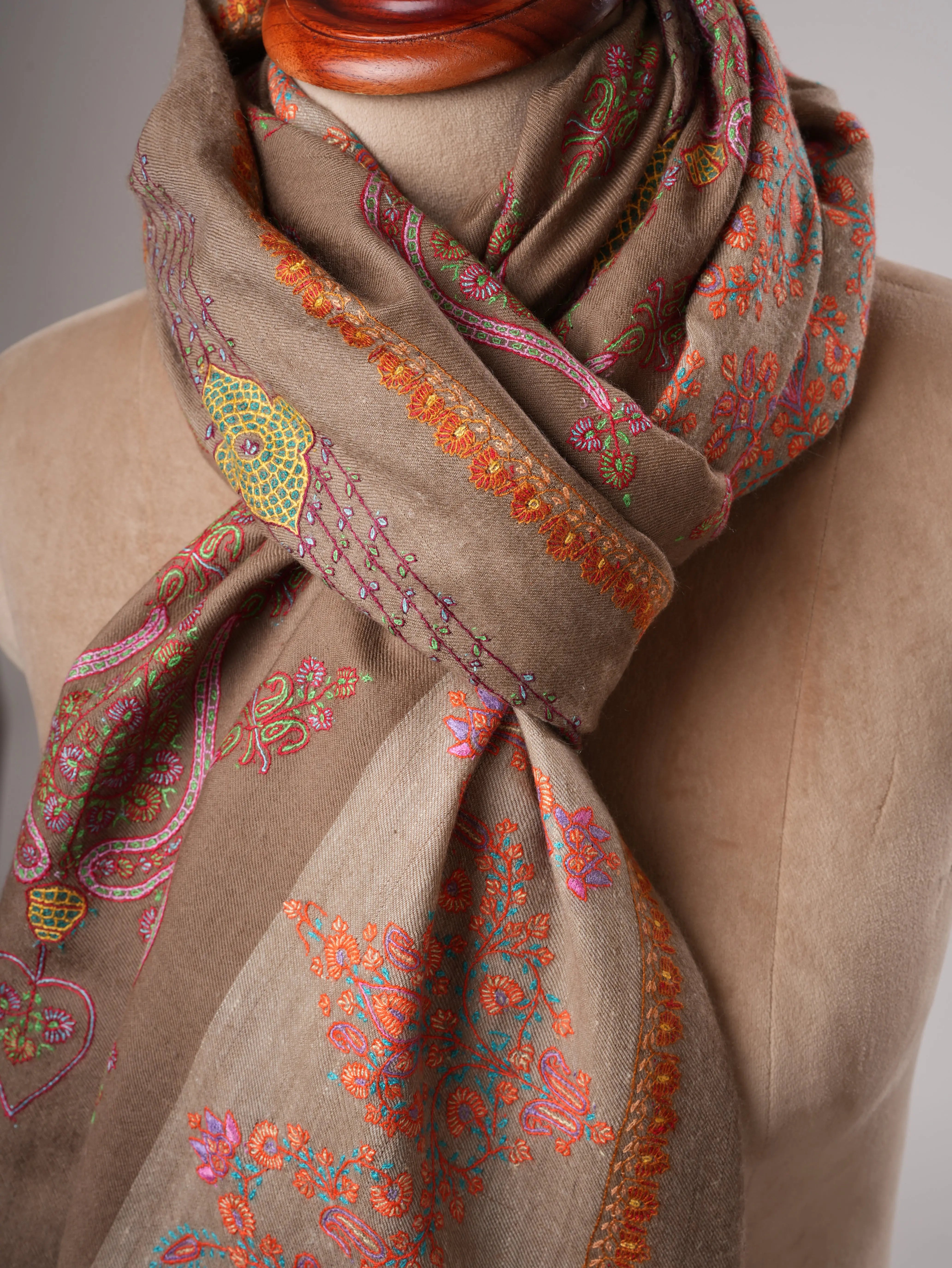 Khatras Style Motif Hand Embroidered Shahkaar Pashmina Shawl Shahkaar