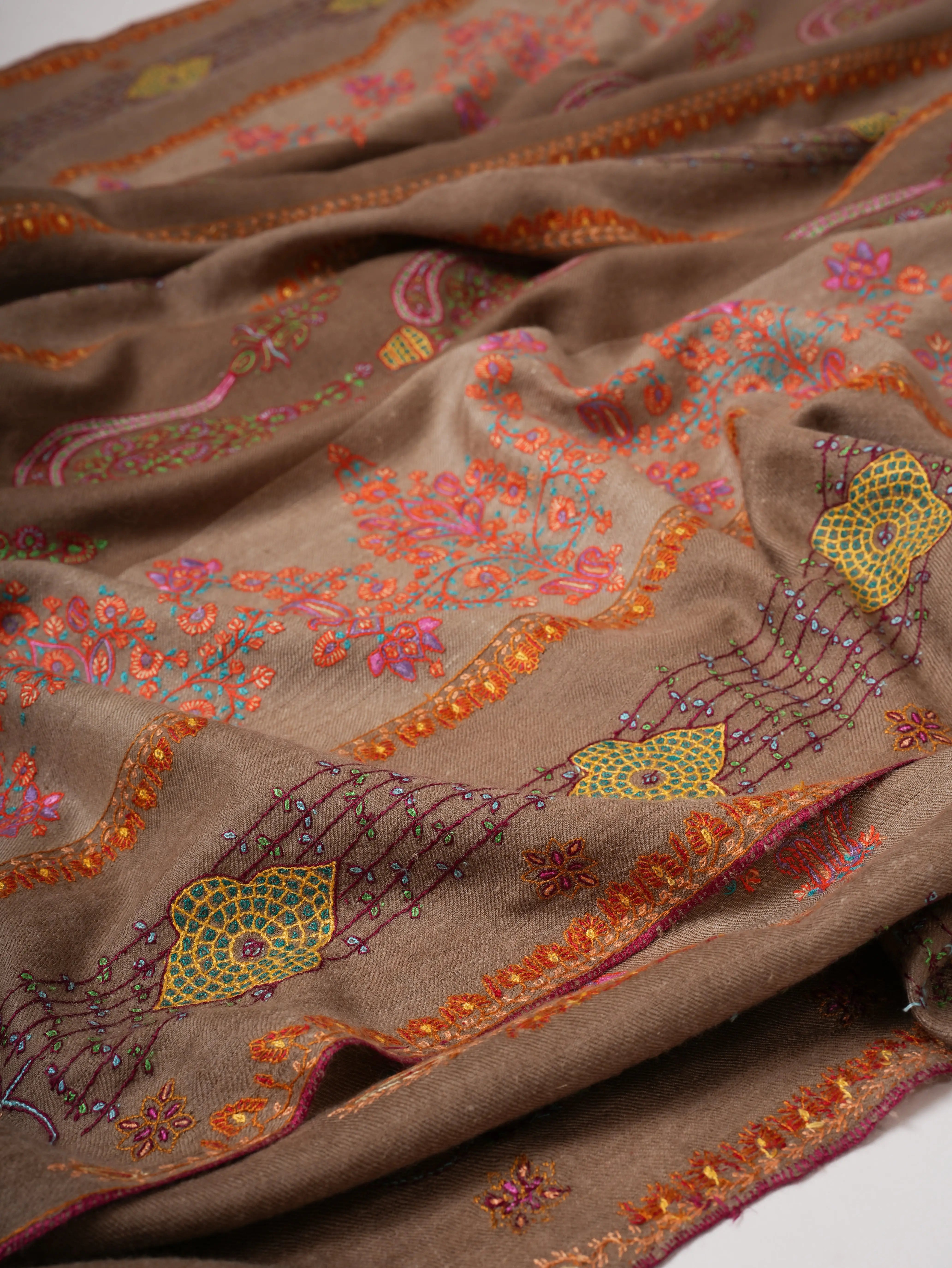 Khatras Style Motif Hand Embroidered Shahkaar Pashmina Shawl Shahkaar