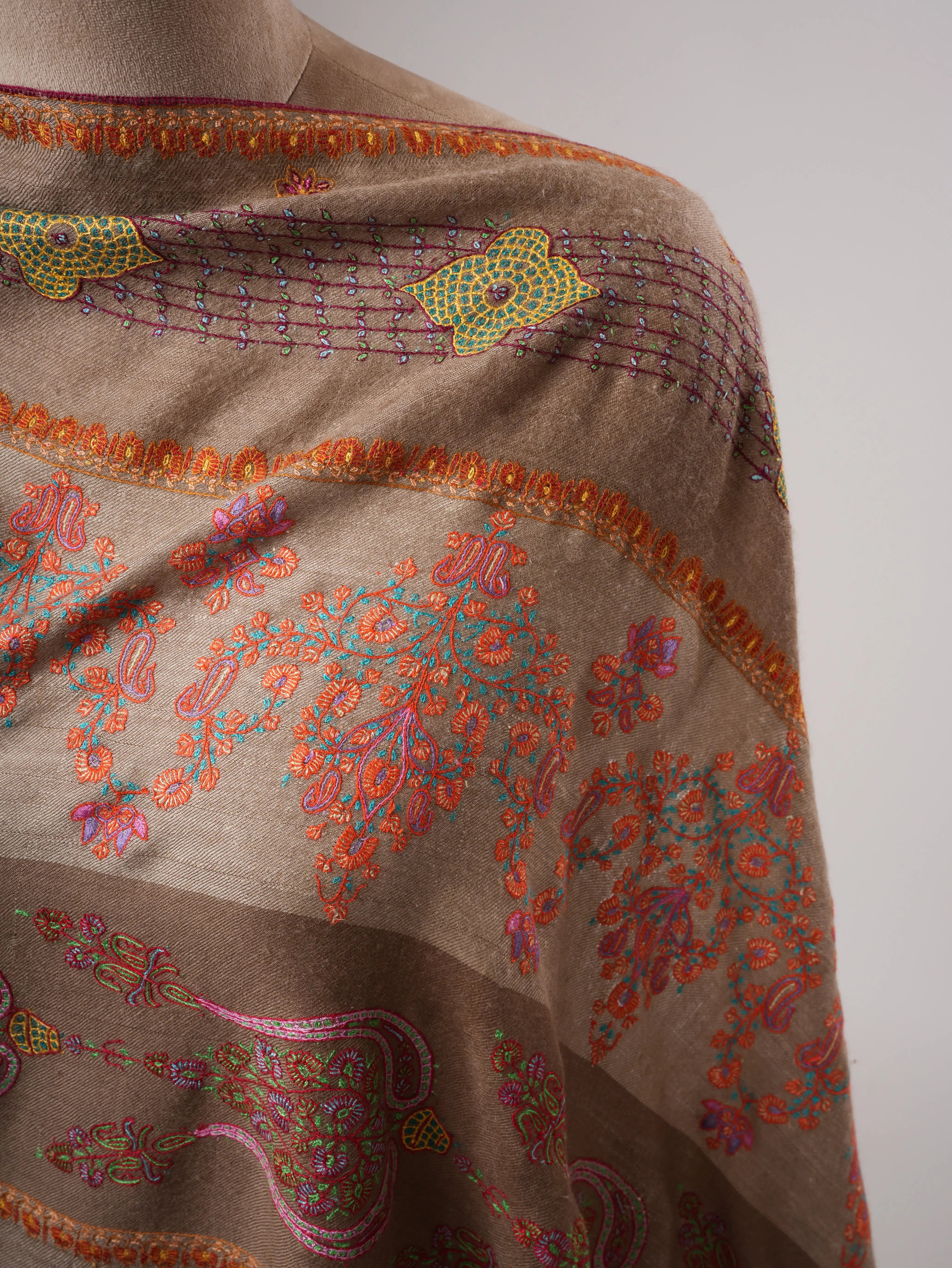 Khatras Style Motif Hand Embroidered Shahkaar Pashmina Shawl Shahkaar