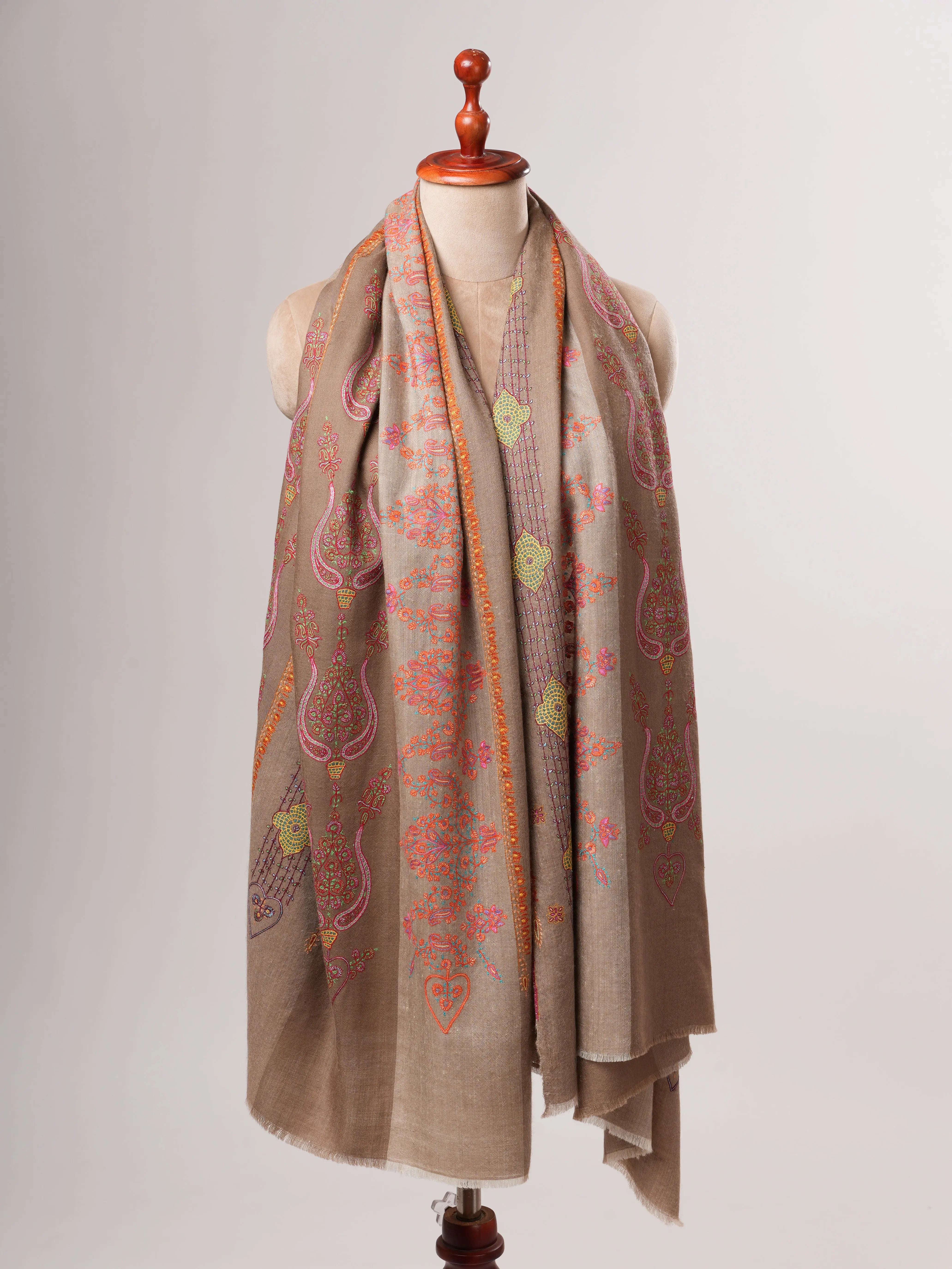 Khatras Style Motif Hand Embroidered Shahkaar Pashmina Shawl Shahkaar