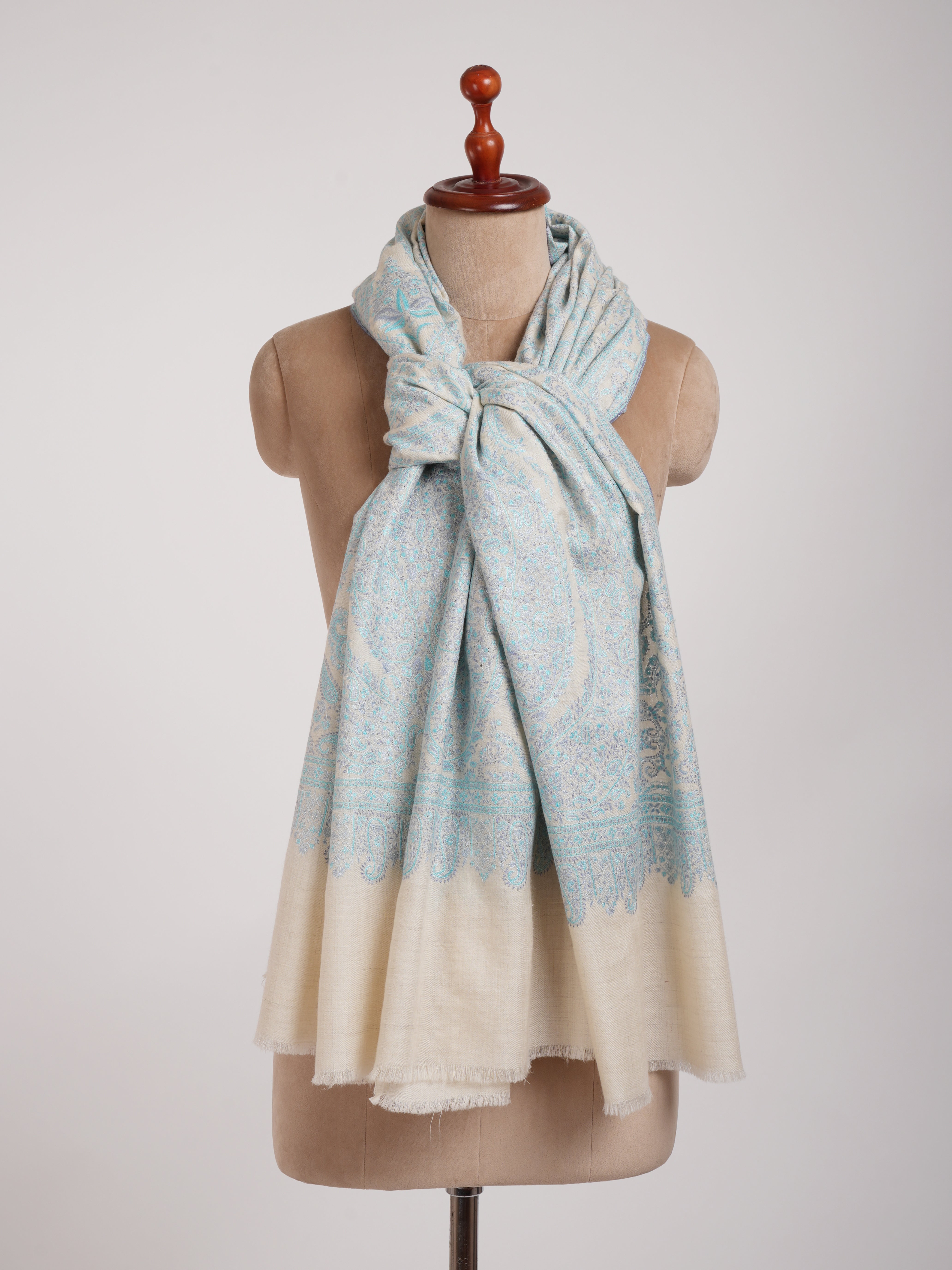Pastel Blue Embroidered Indian Pashmina Jamavar Shawl