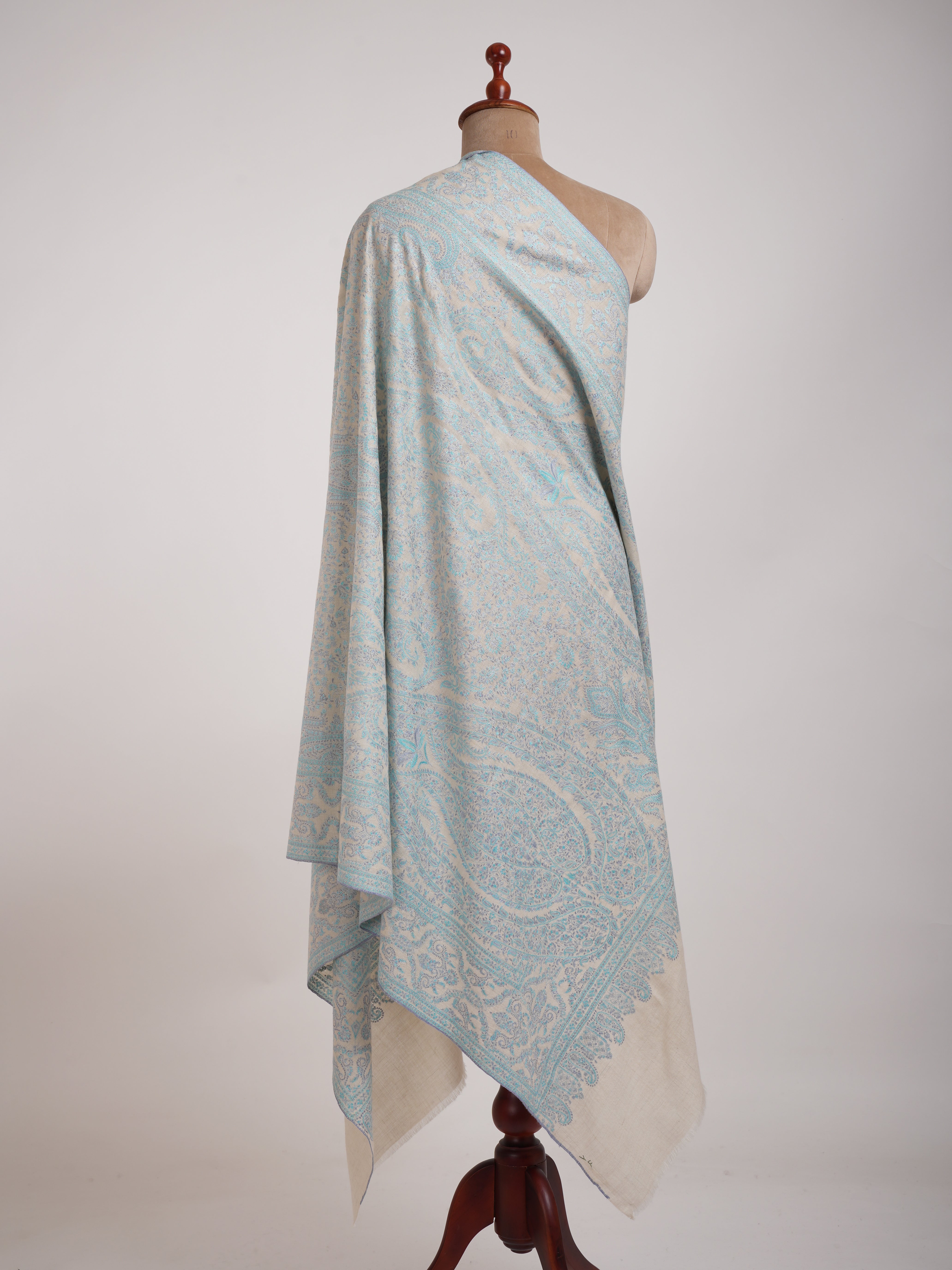 Pastel Blue Embroidered Indian Pashmina Jamavar Shawl