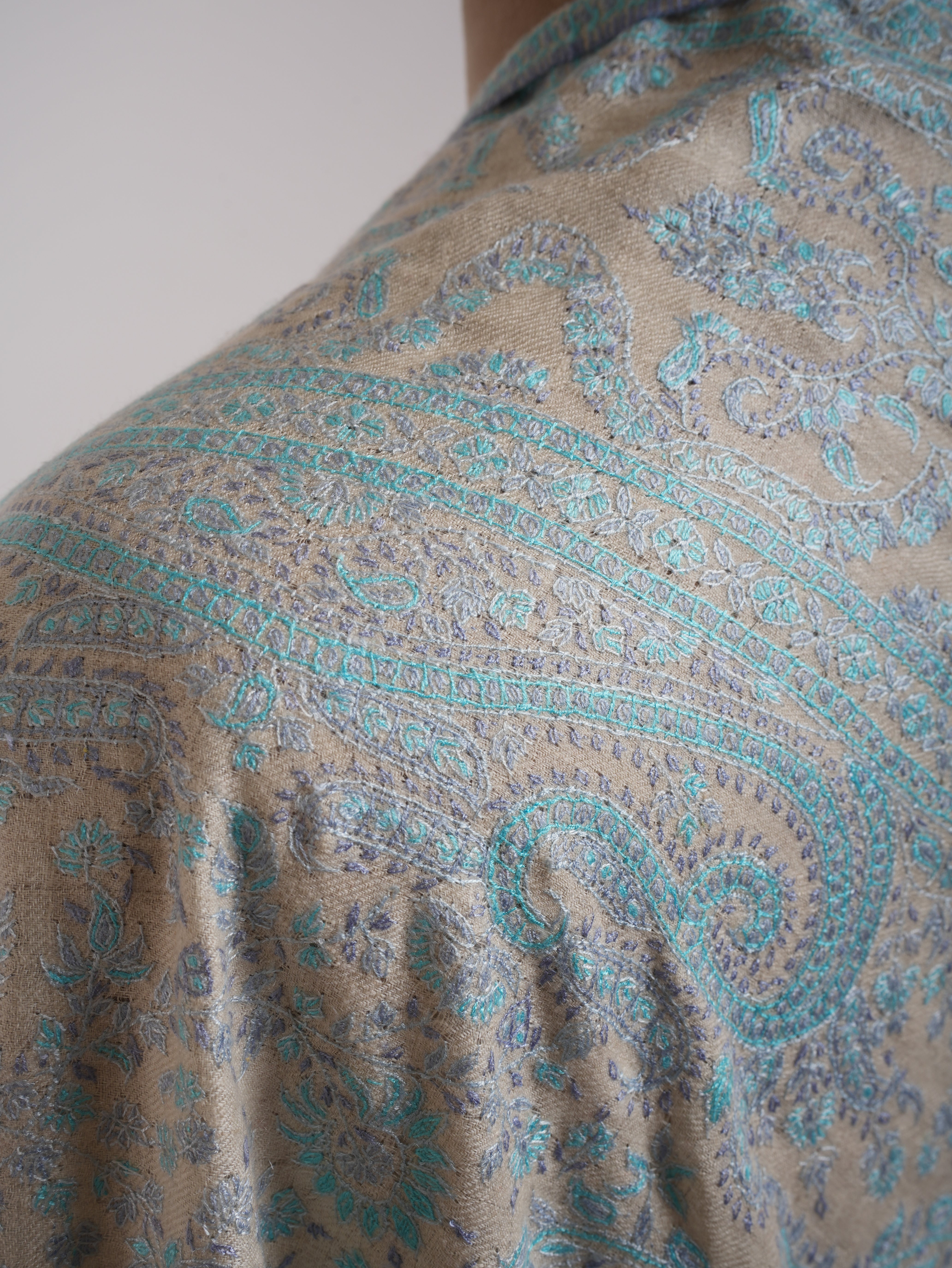 Pastel Blue Embroidered Indian Pashmina Jamavar Shawl