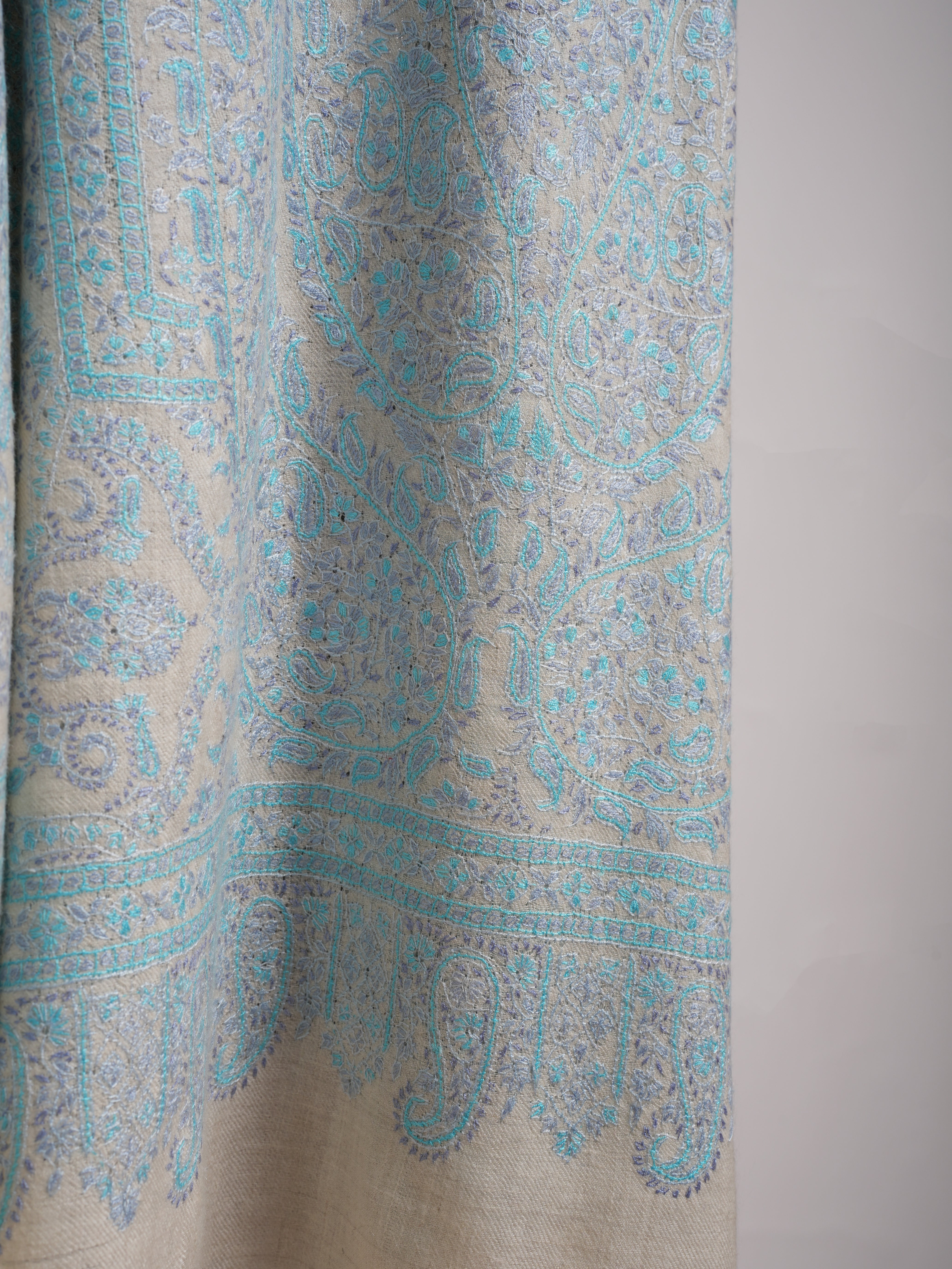 Pastel Blue Embroidered Indian Pashmina Jamavar Shawl