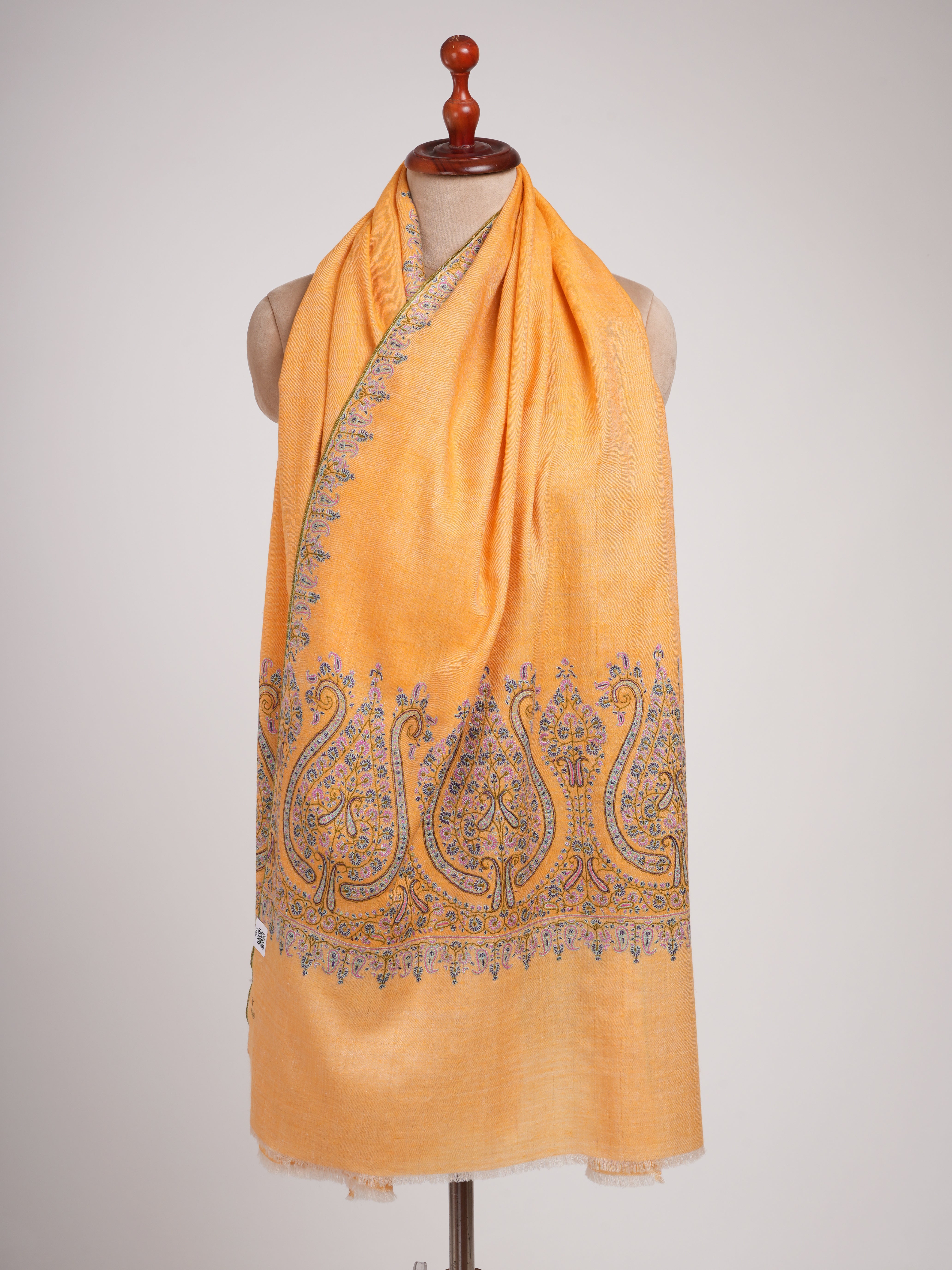 Orange Kashmir Pashmina Shawl with Palla Sozni Embroidery