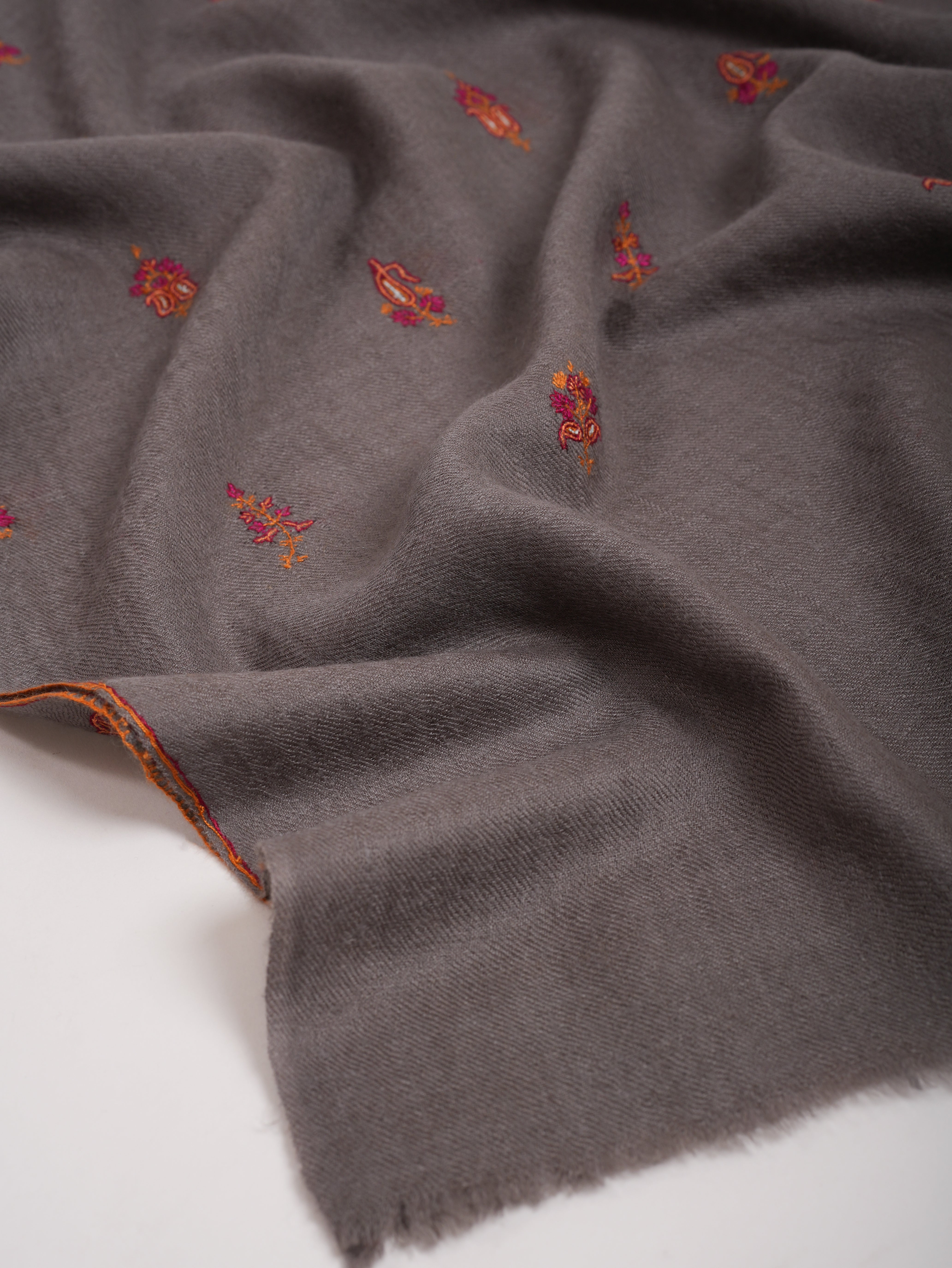 Grey Cashmere Stole with Minimalist Needlework Shahkaar